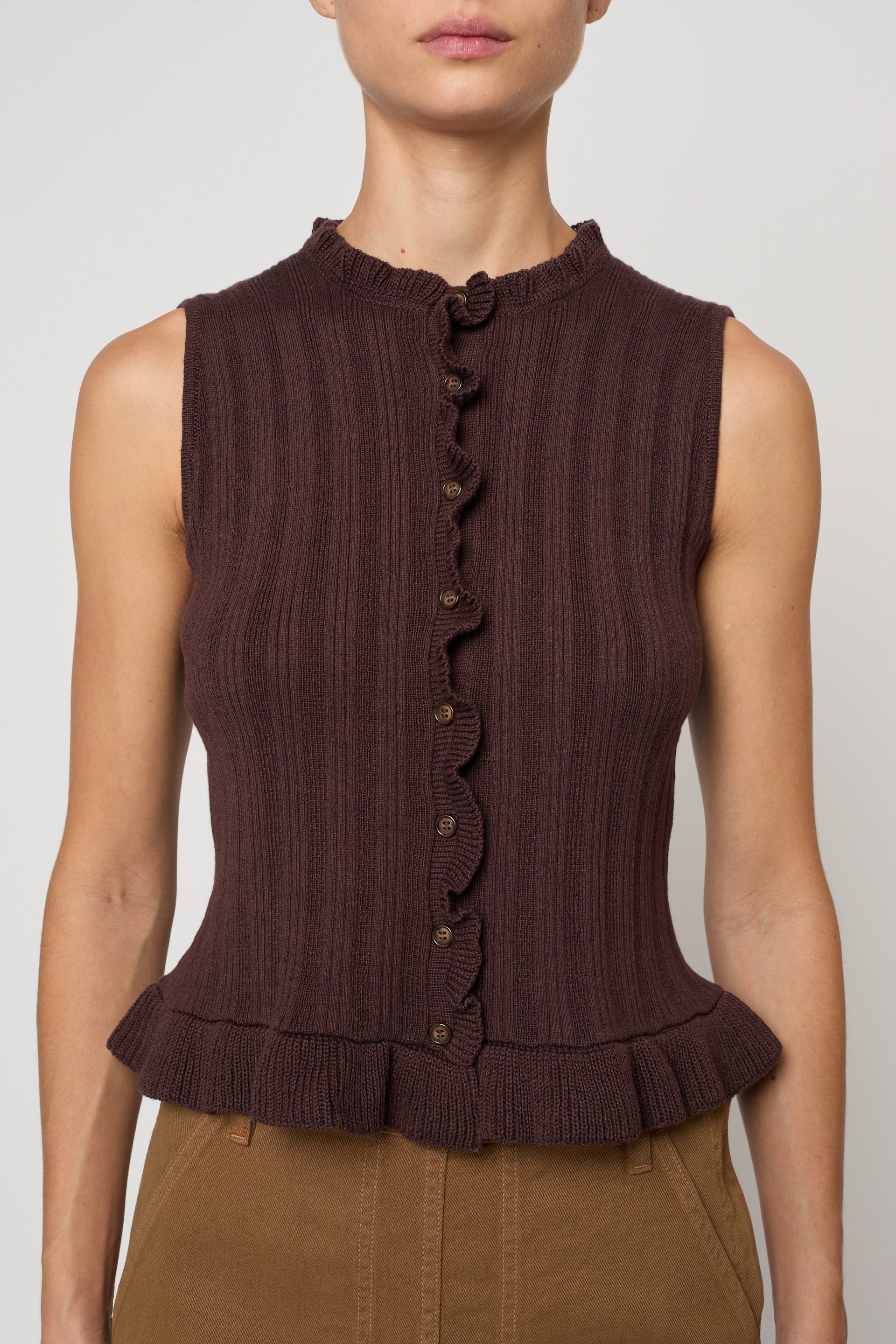 Pointelle Ruffle Top in Cotton