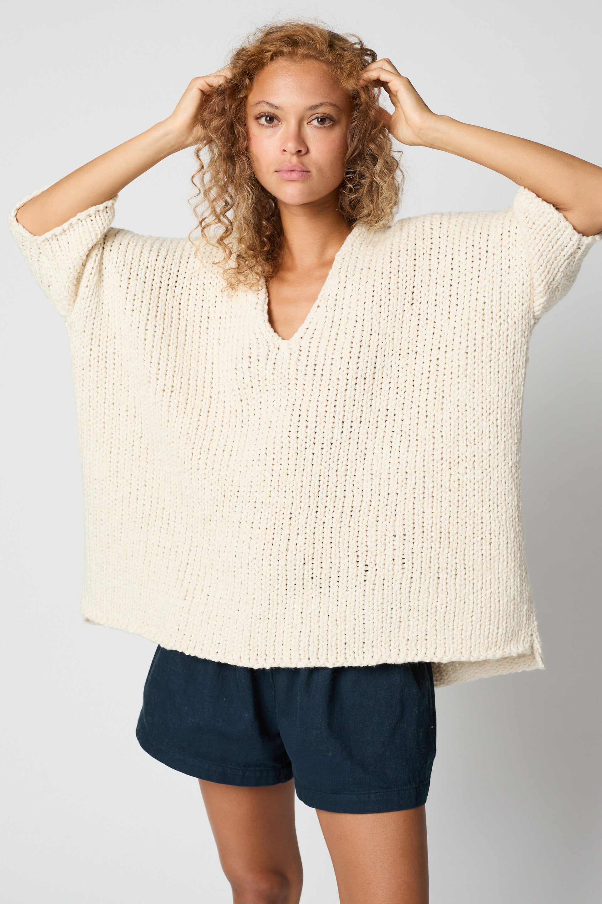 Laguna Sweater in Loose Texture Cotton, Lake Blue
