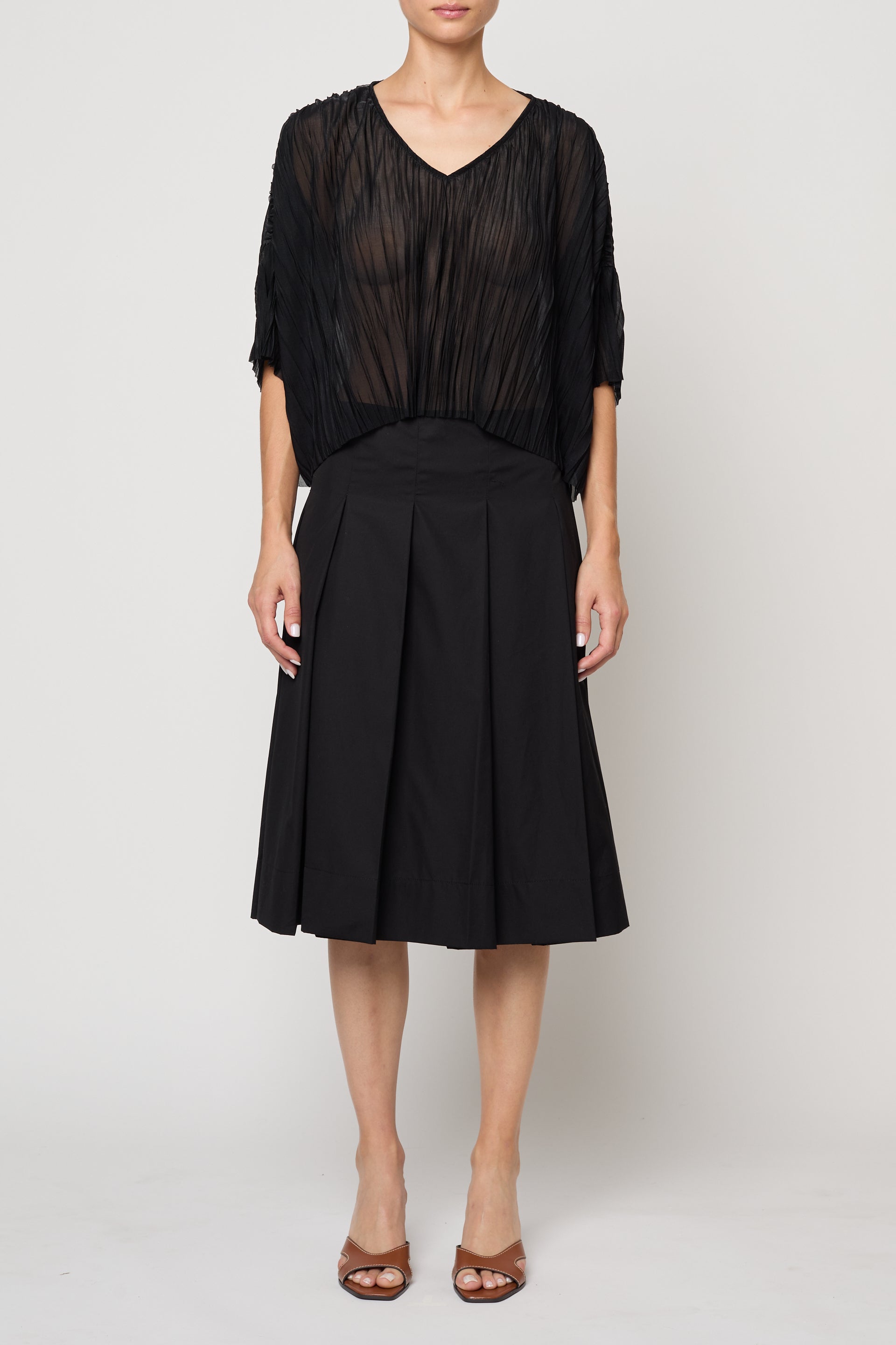 Flared Tee in Random Pleats Chiffon