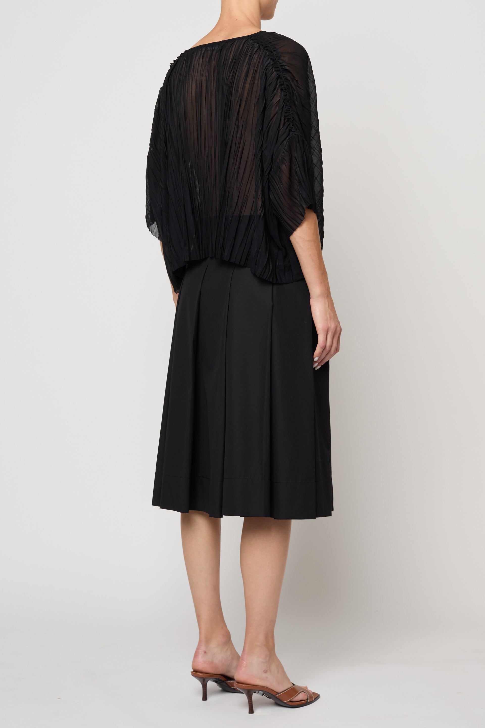 Flared Tee in Random Pleats Chiffon
