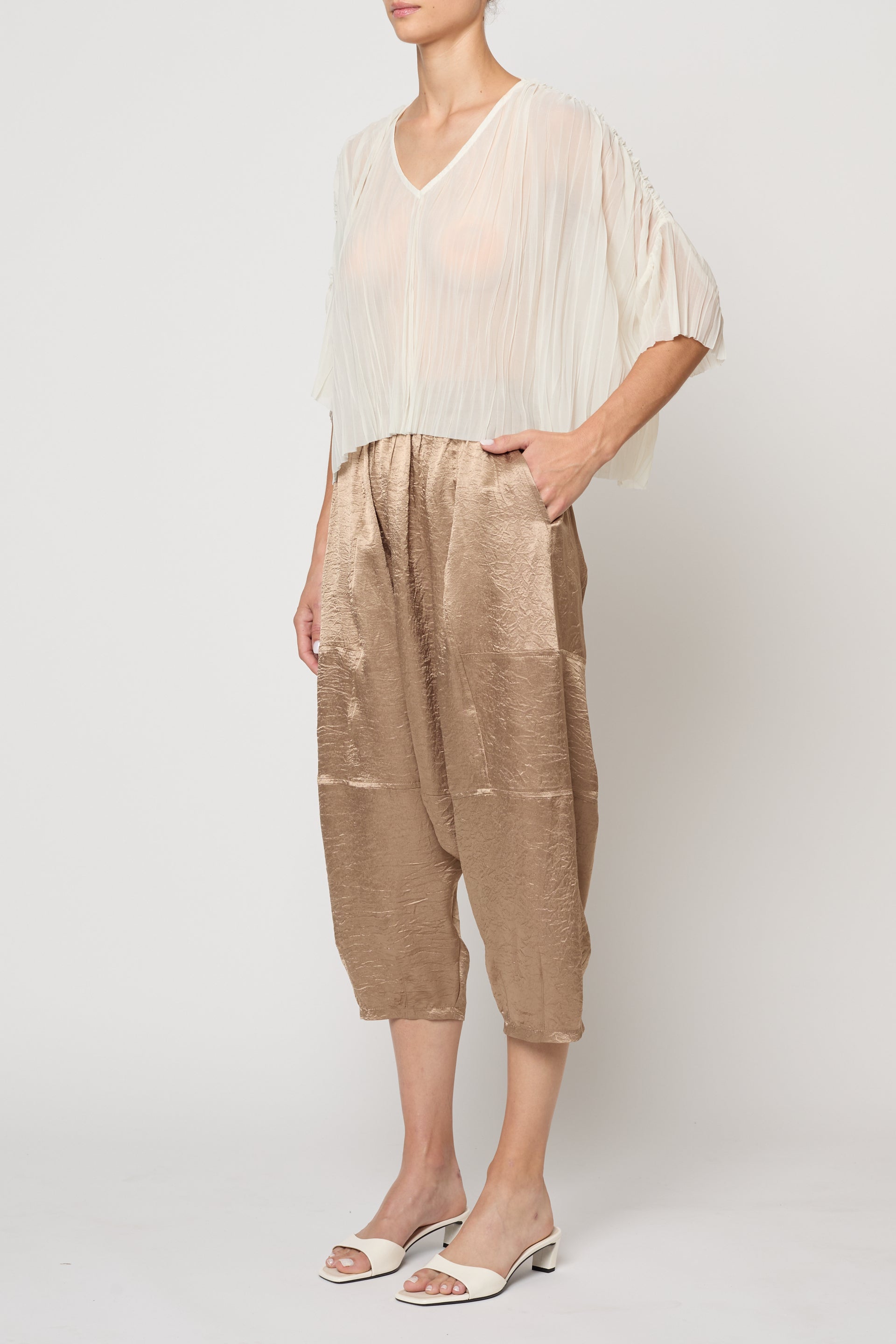 Flared Tee in Random Pleats Chiffon