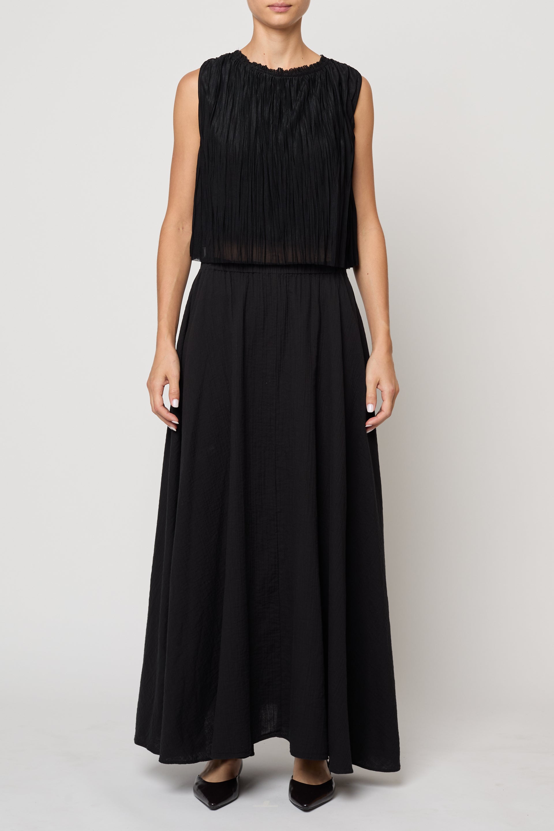 Crop Tank in Random Pleats Chiffon