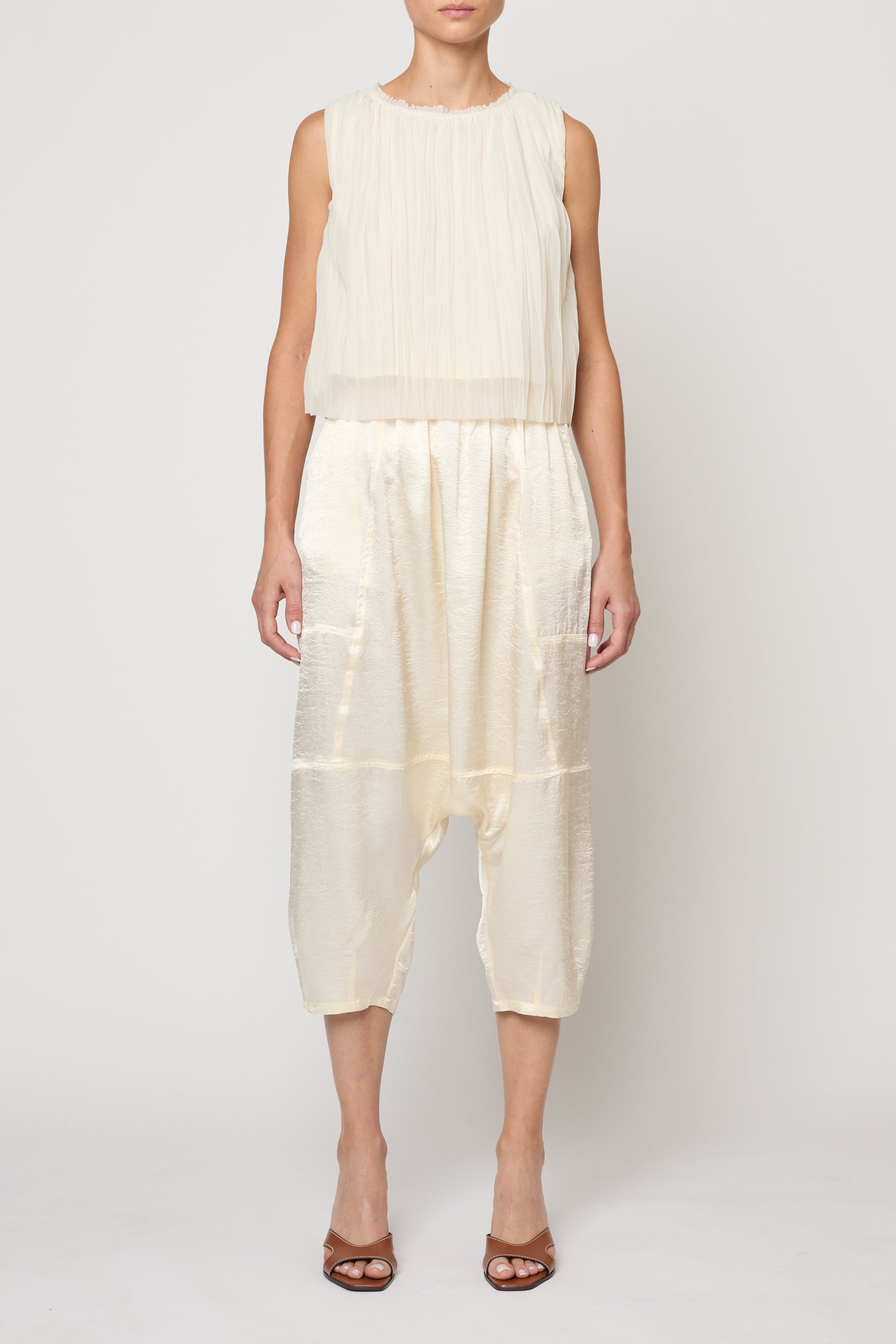 Crop Tank in Random Pleats Chiffon