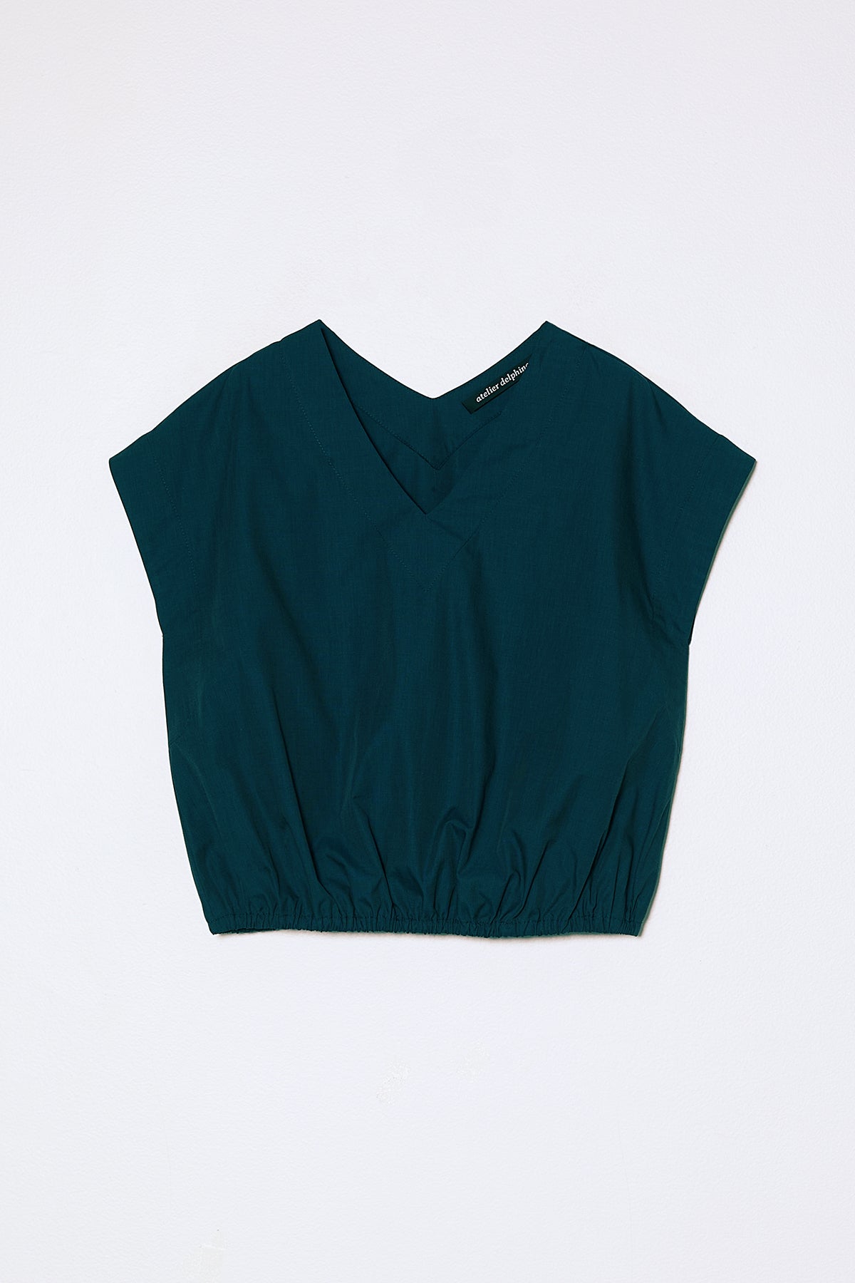 V Neck Danielle Top in Grain Poplin - Dark Teal