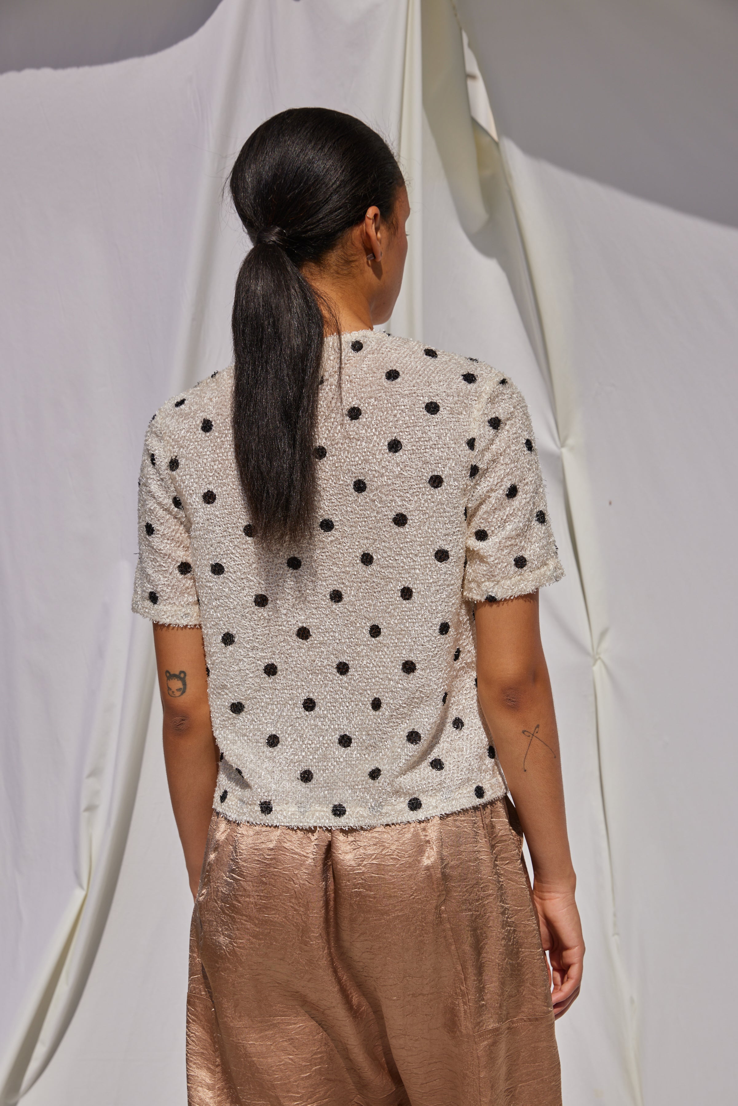 Crop Top in Sheer Fuzzy Polka Dots