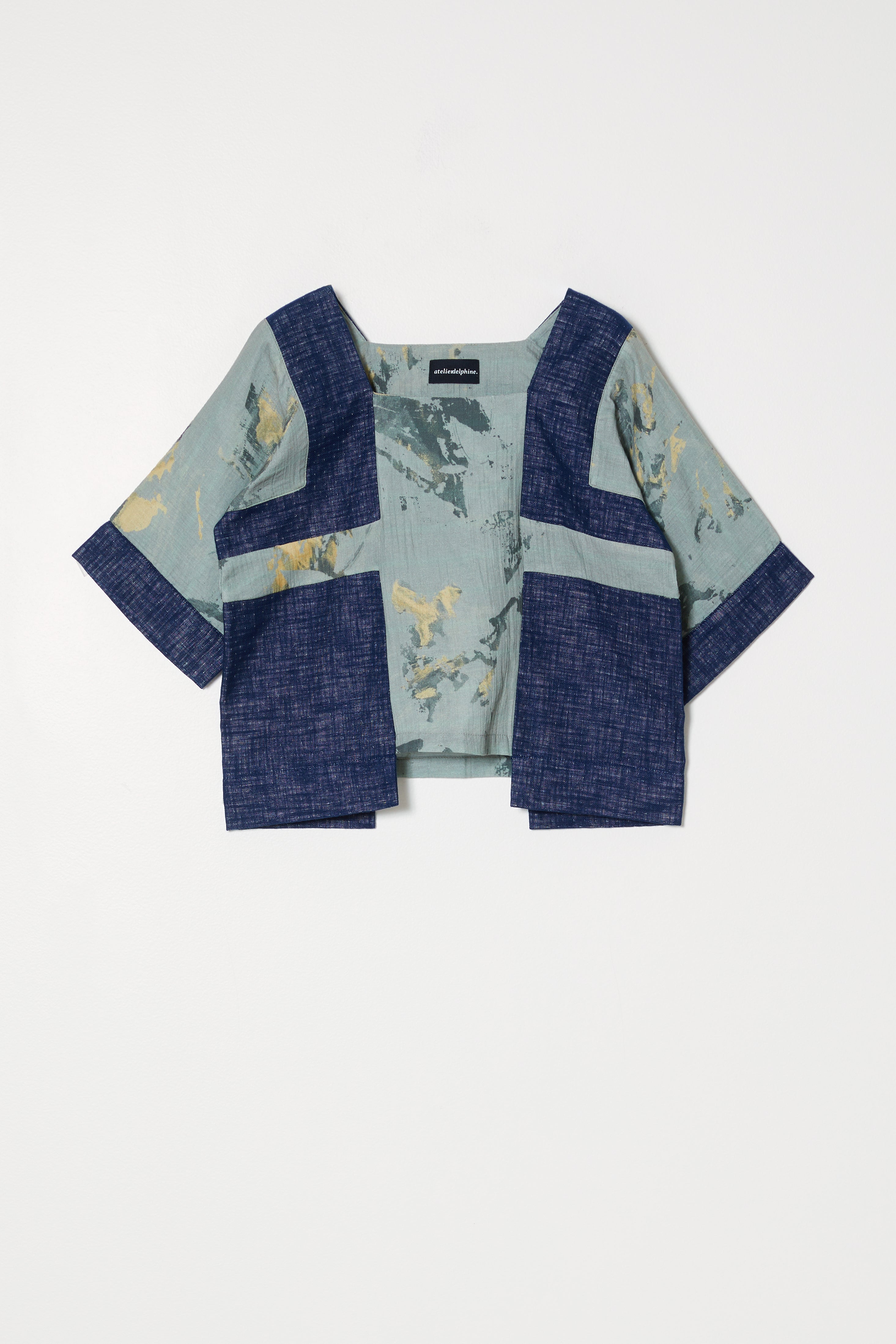 BLOCK TOP IN CRINKLED COTTON, MARBLE