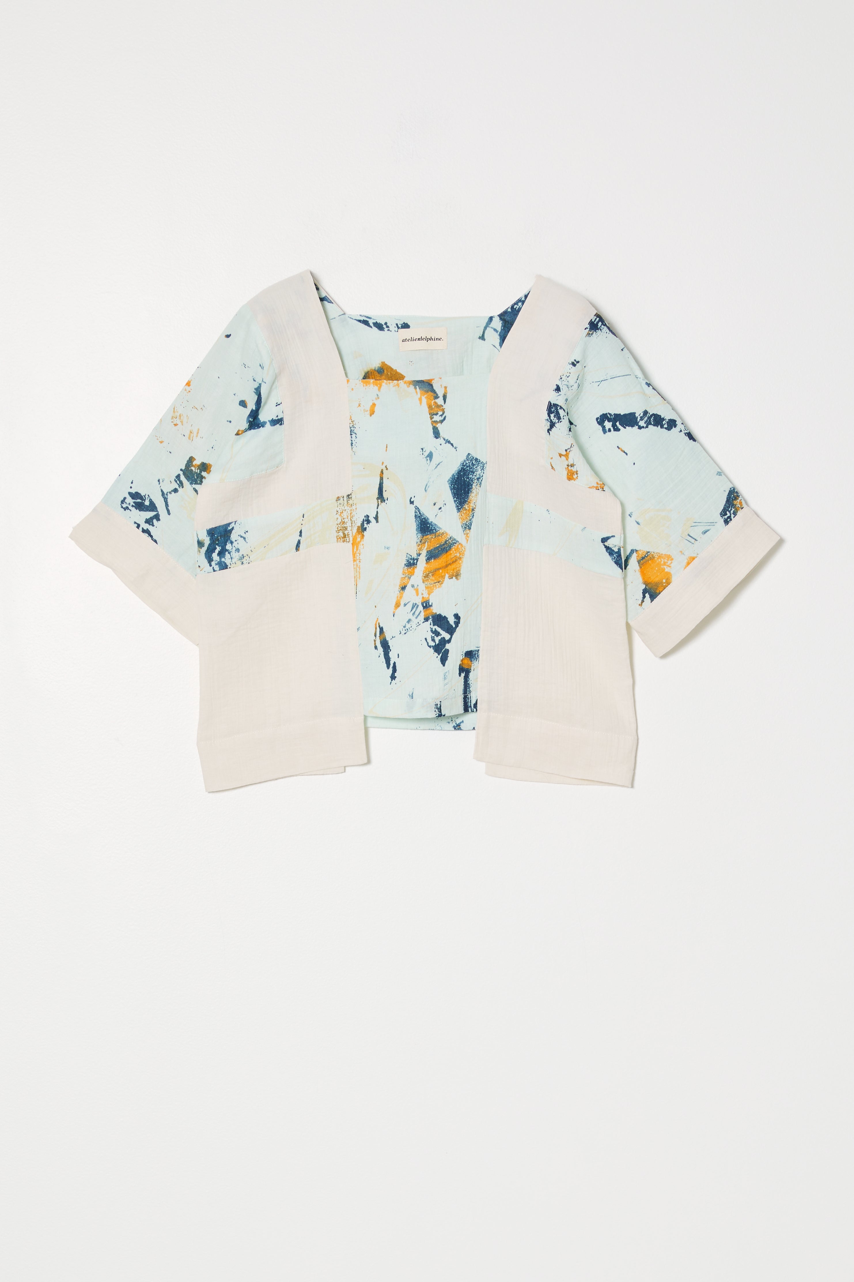 BLOCK TOP IN CRINKLED COTTON, MARBLE