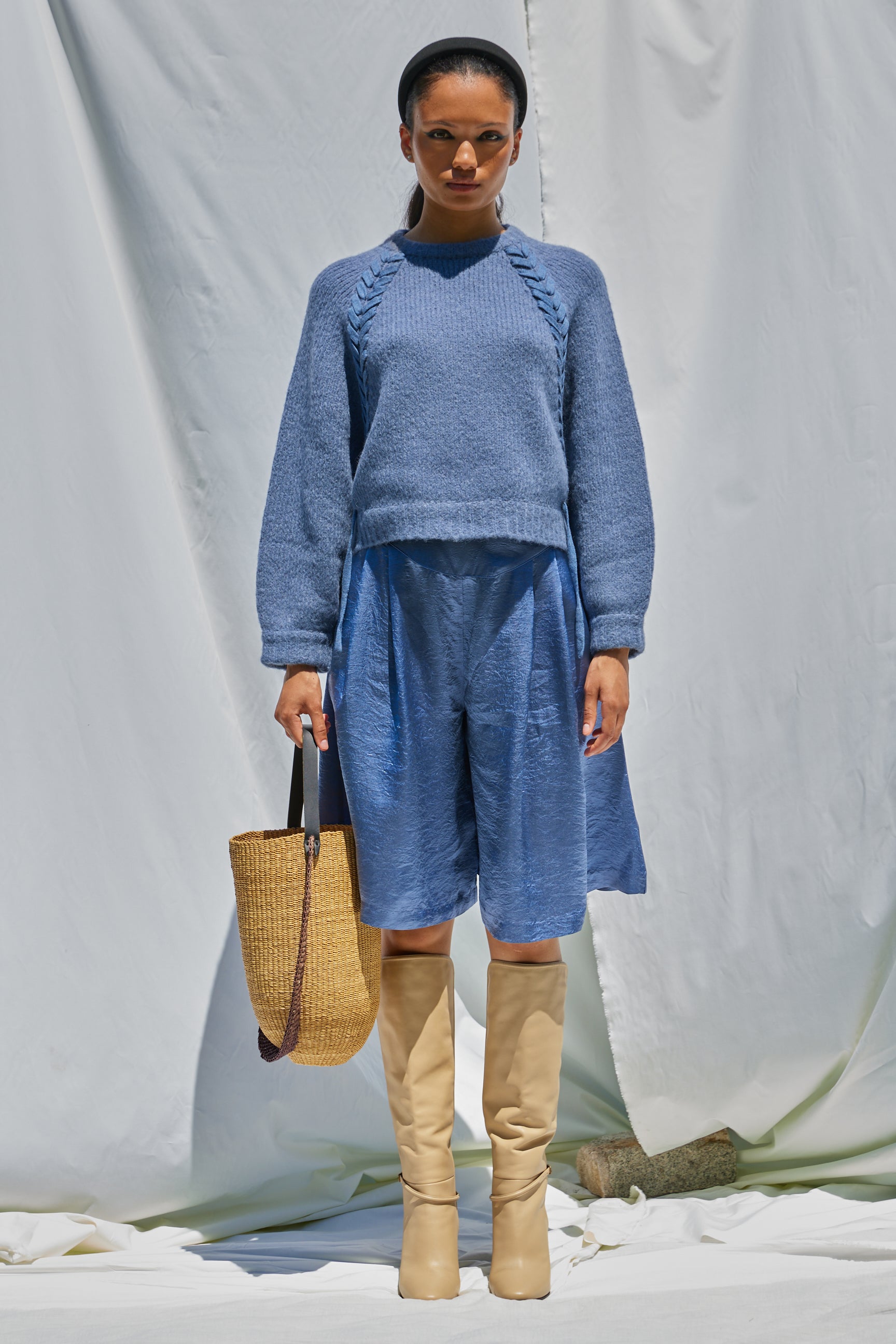 Braided Balloon Sleeve Sweater in Supreme Alpaca