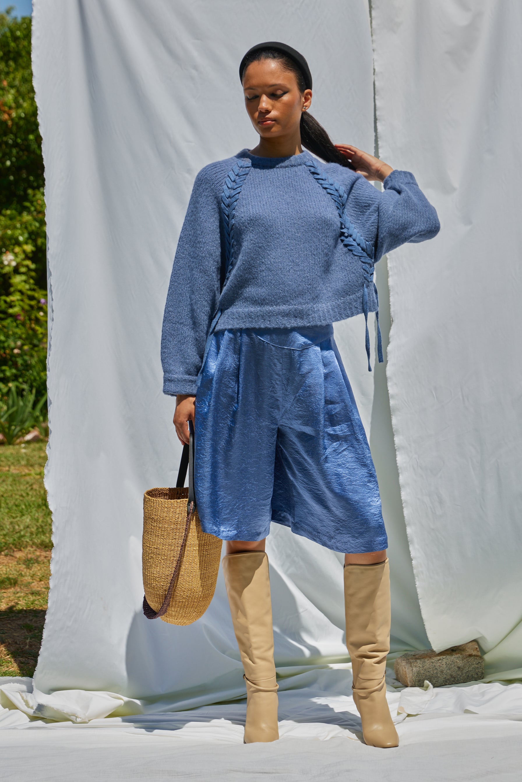 Balloon Sleeve Sweater with Braids in Supreme Alpaca