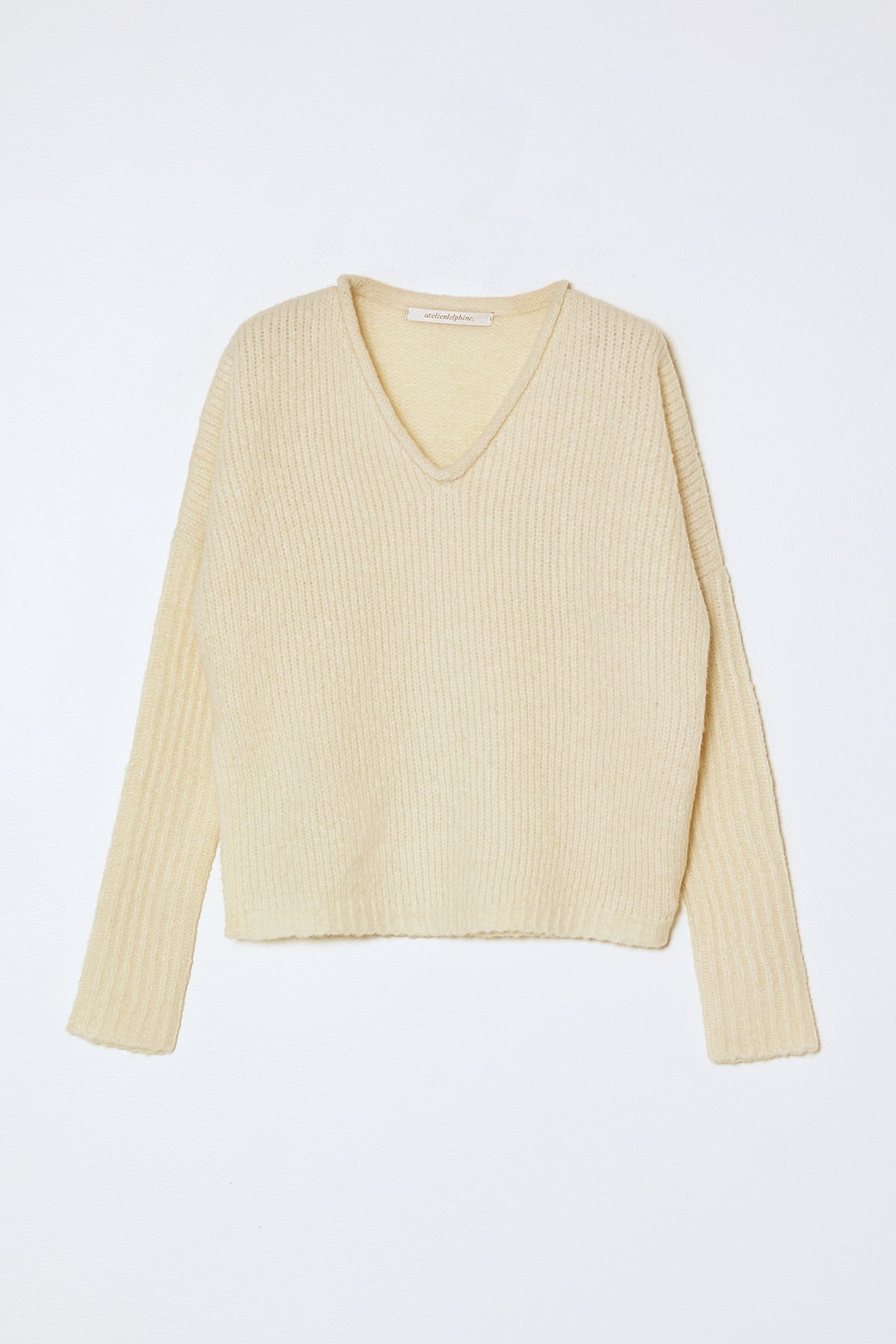 V Neck Boxy Sweater in Supreme Alpaca - Cream