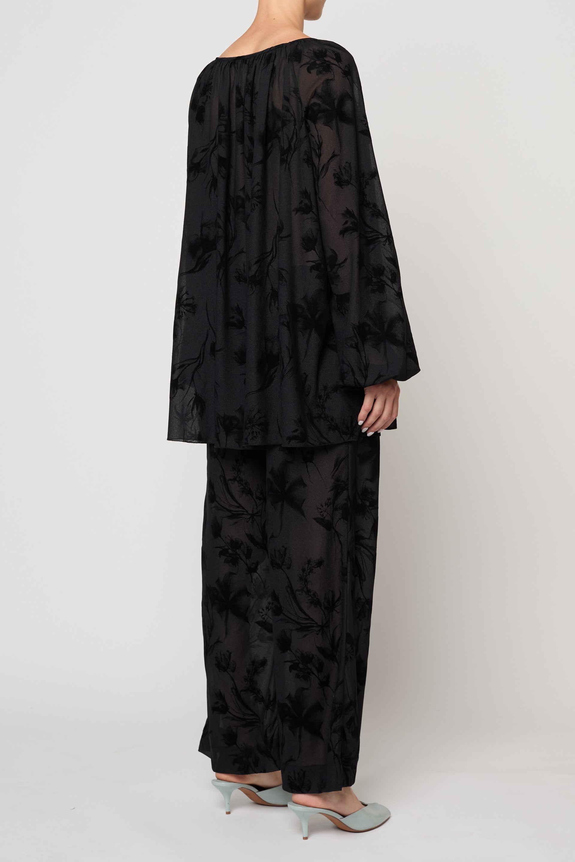 Print Pant in Flower Flock Crepe