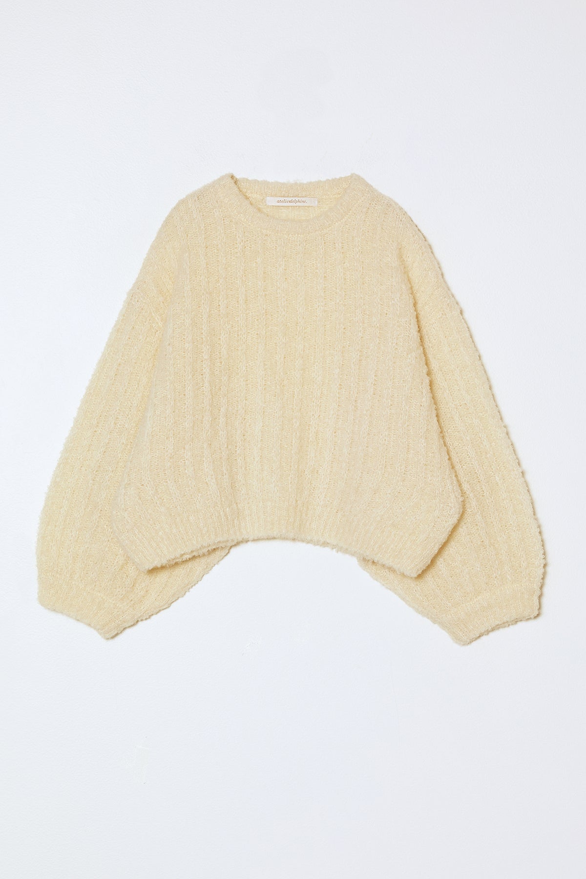Plush Airy Balloon Sleeve Sweater in Bouclé Alpaca - Cream