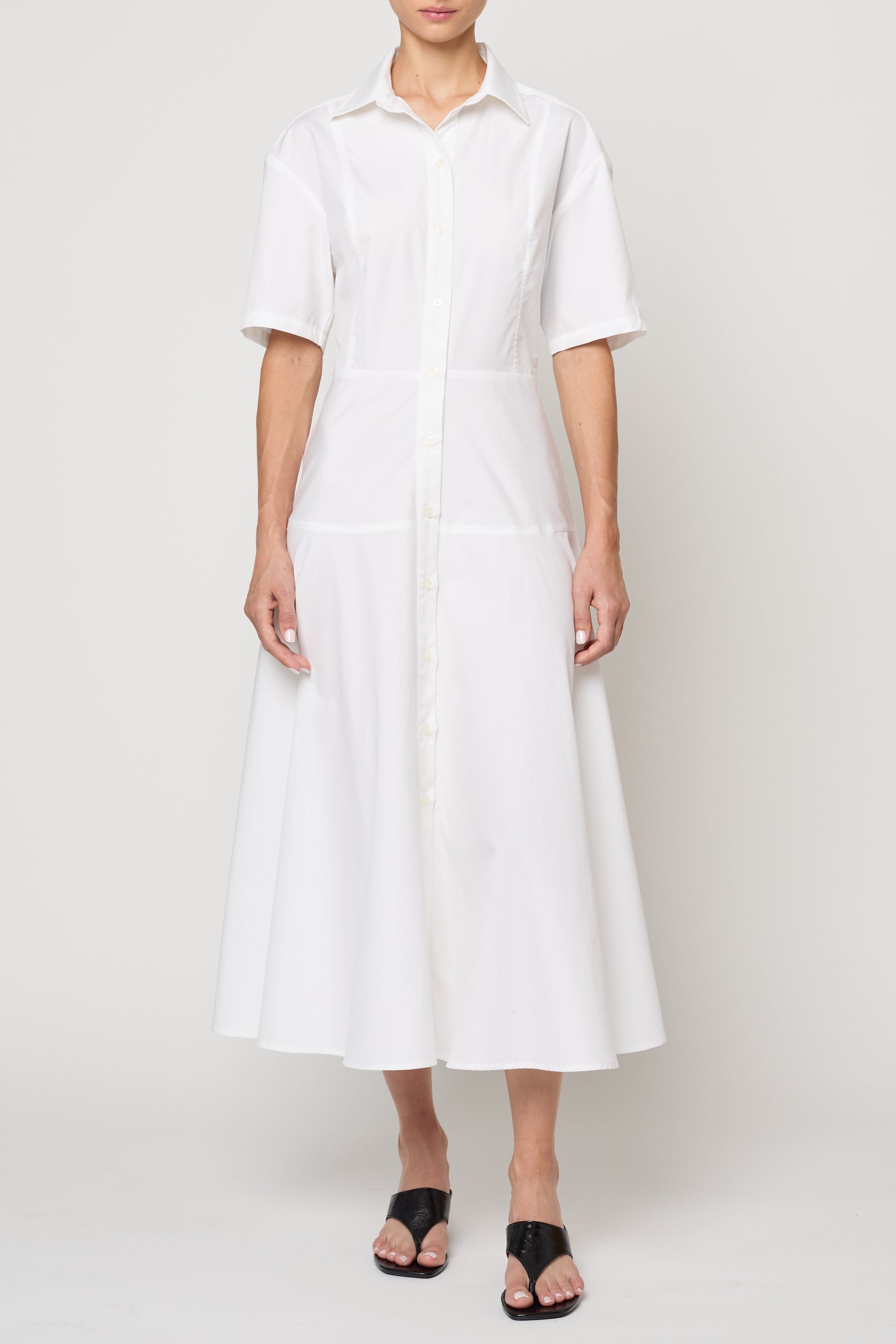 Paneled Shirt Dress in Pima Cotton Poplin