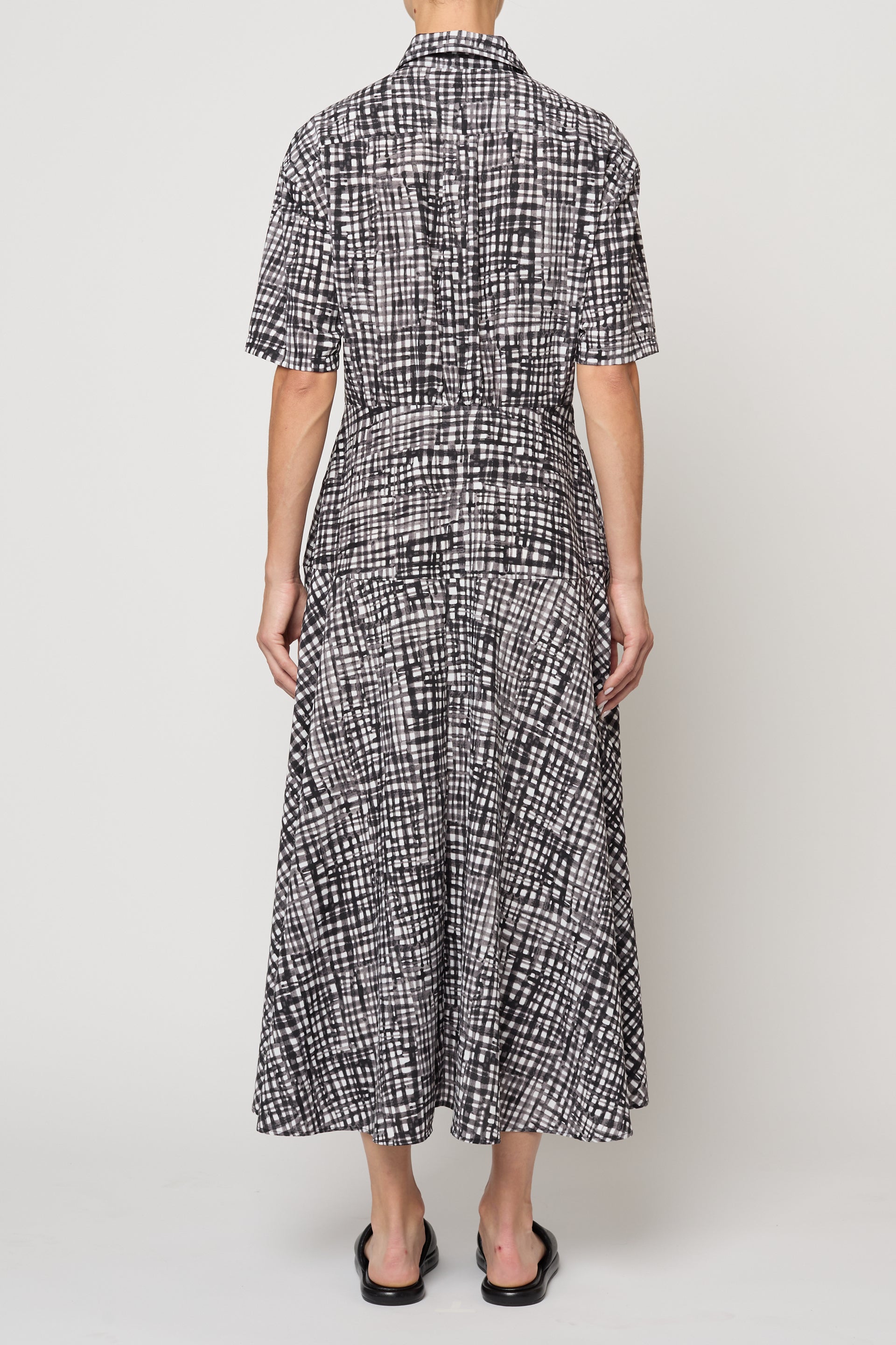 Paneled Shirt Dress in Watercolor Gingham