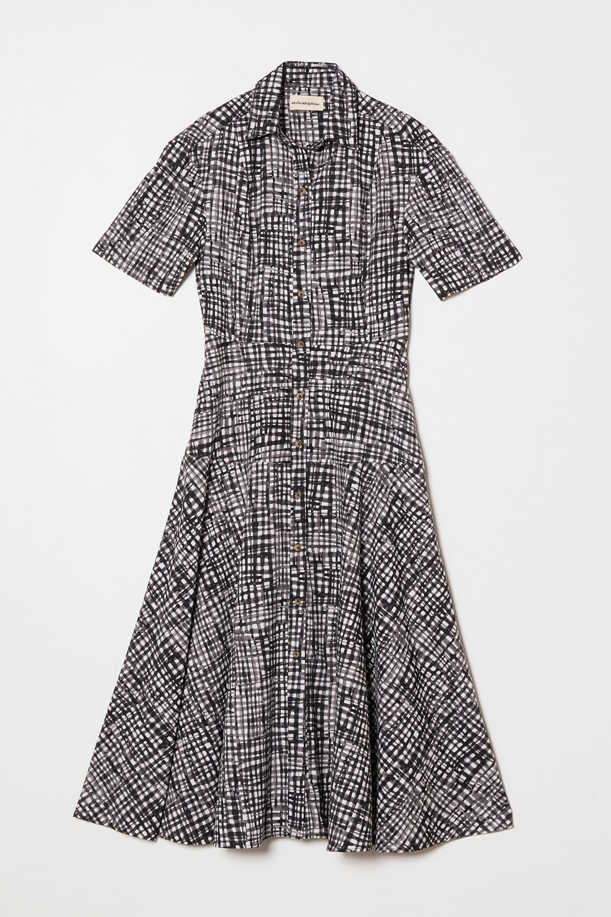 Paneled Shirt Dress in Watercolor Gingham