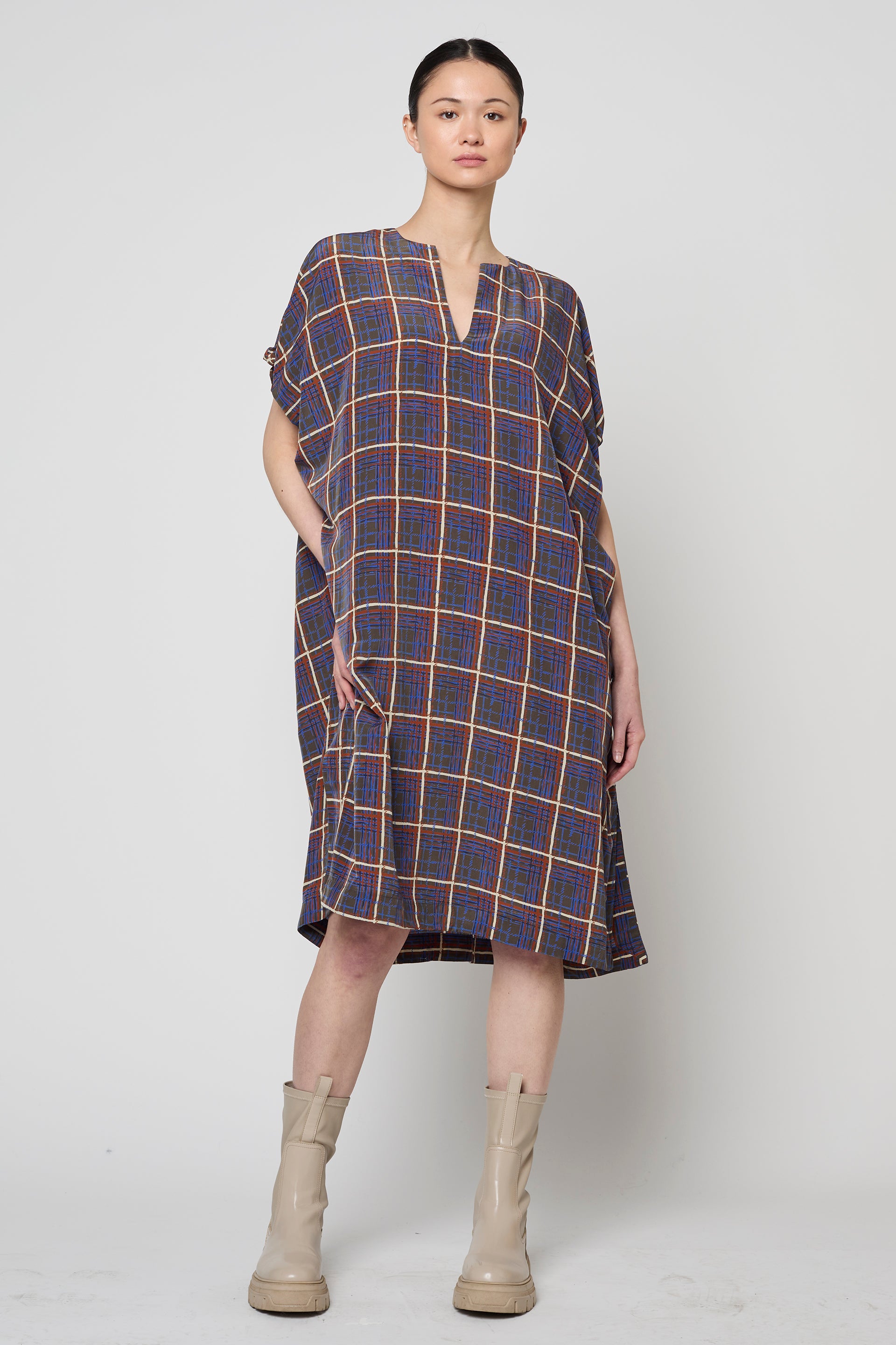 Gini Dress in Hand Sketched Plaid Print