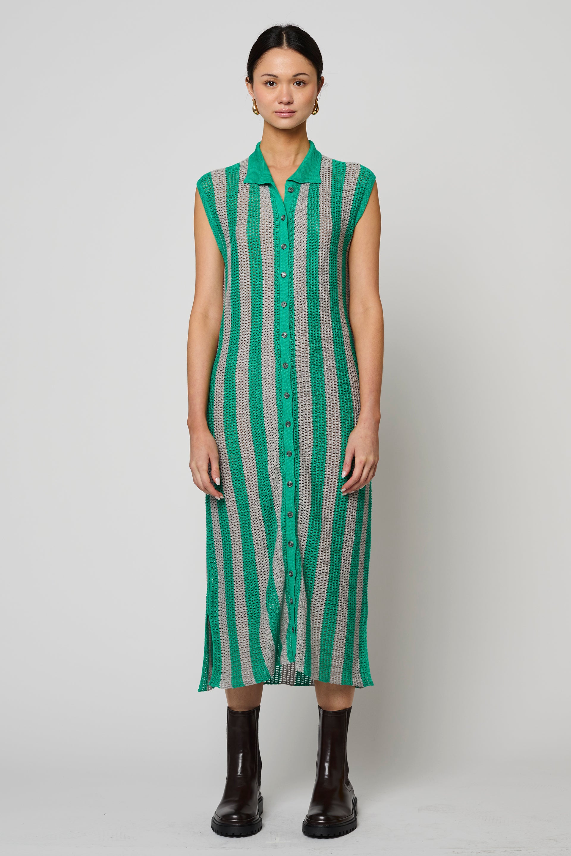 Knit Shirt Dress in Viscose Cotton Blend