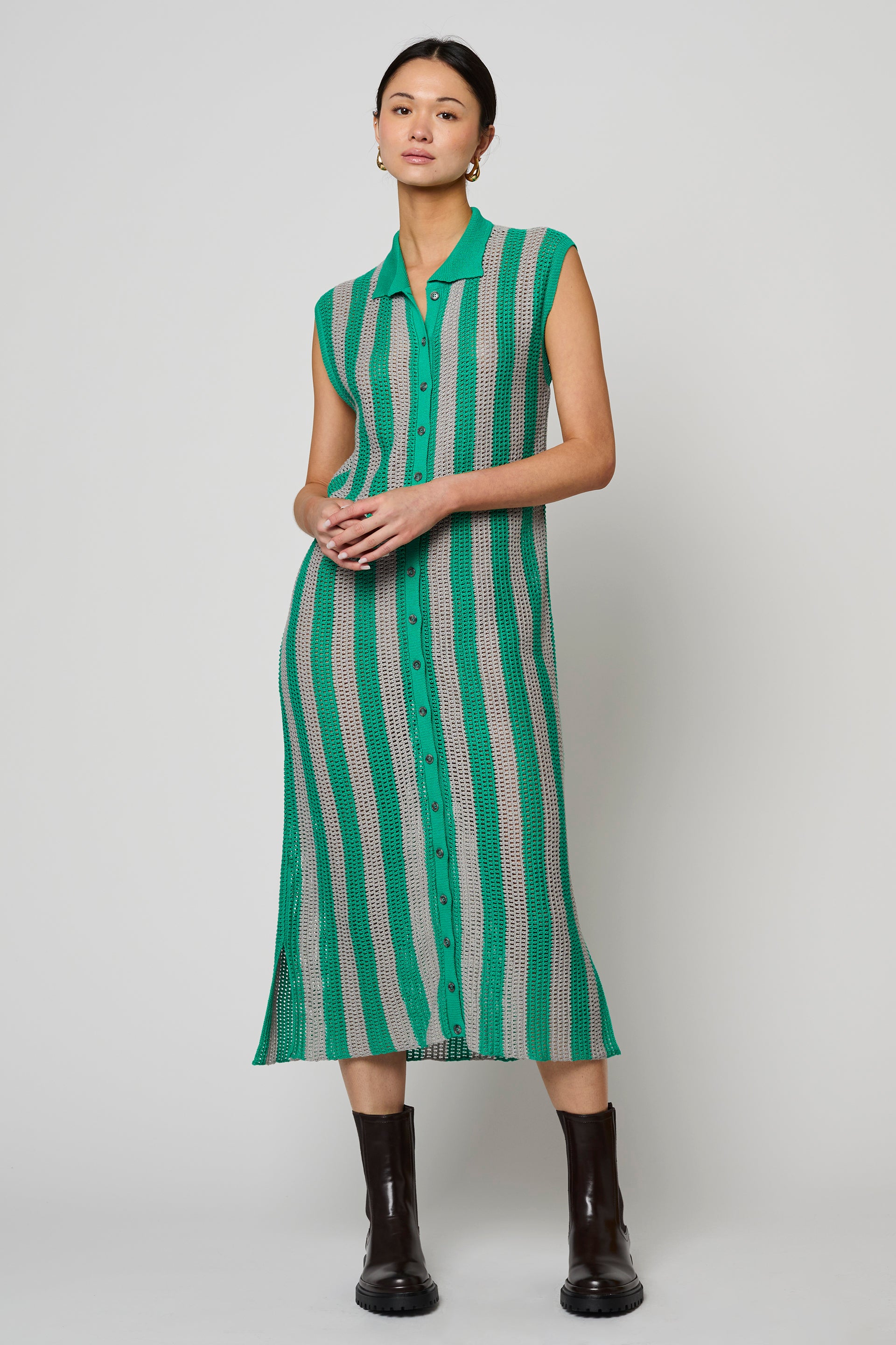 Knit Shirt Dress in Viscose Cotton Blend