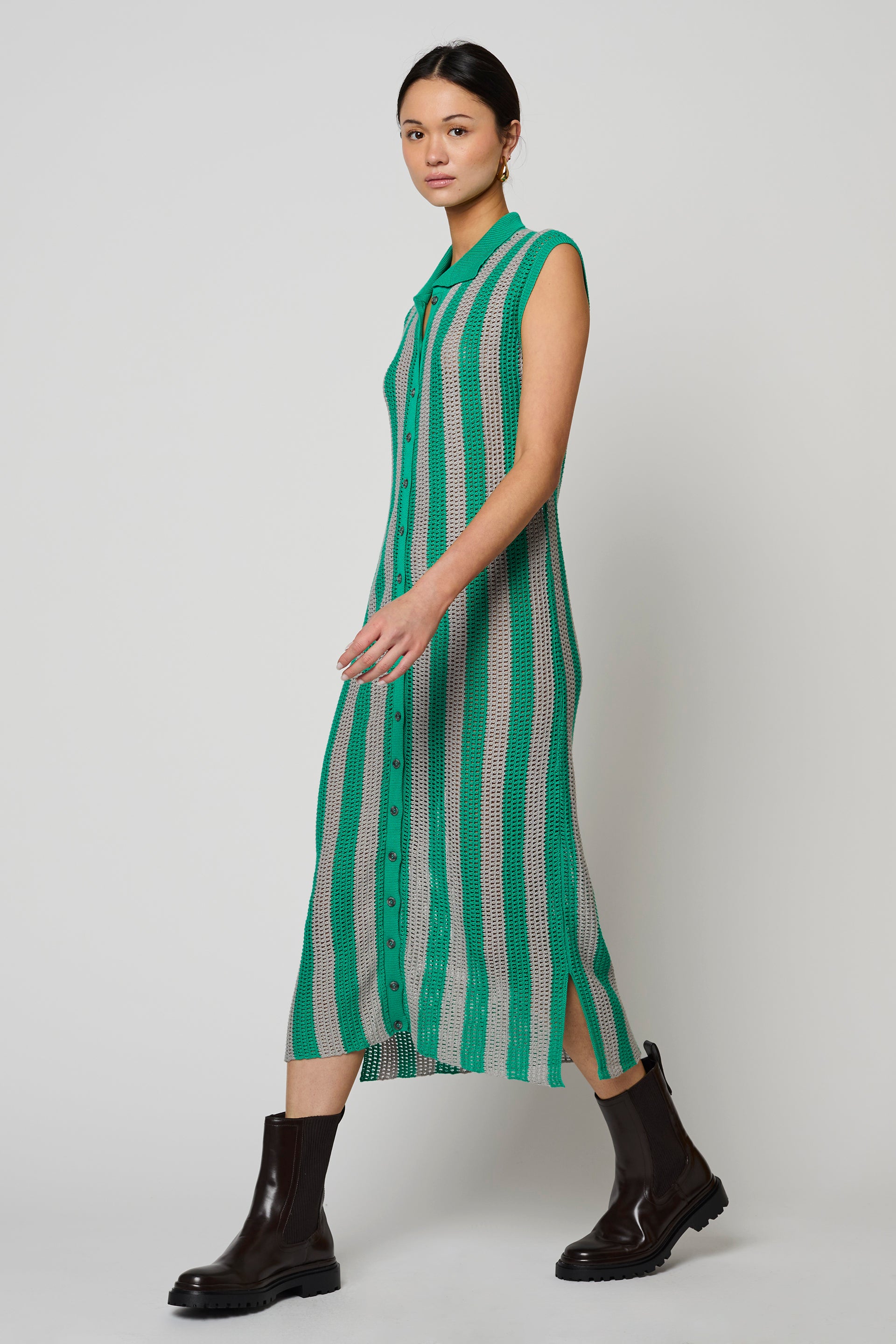 Knit Shirt Dress in Viscose Cotton Blend