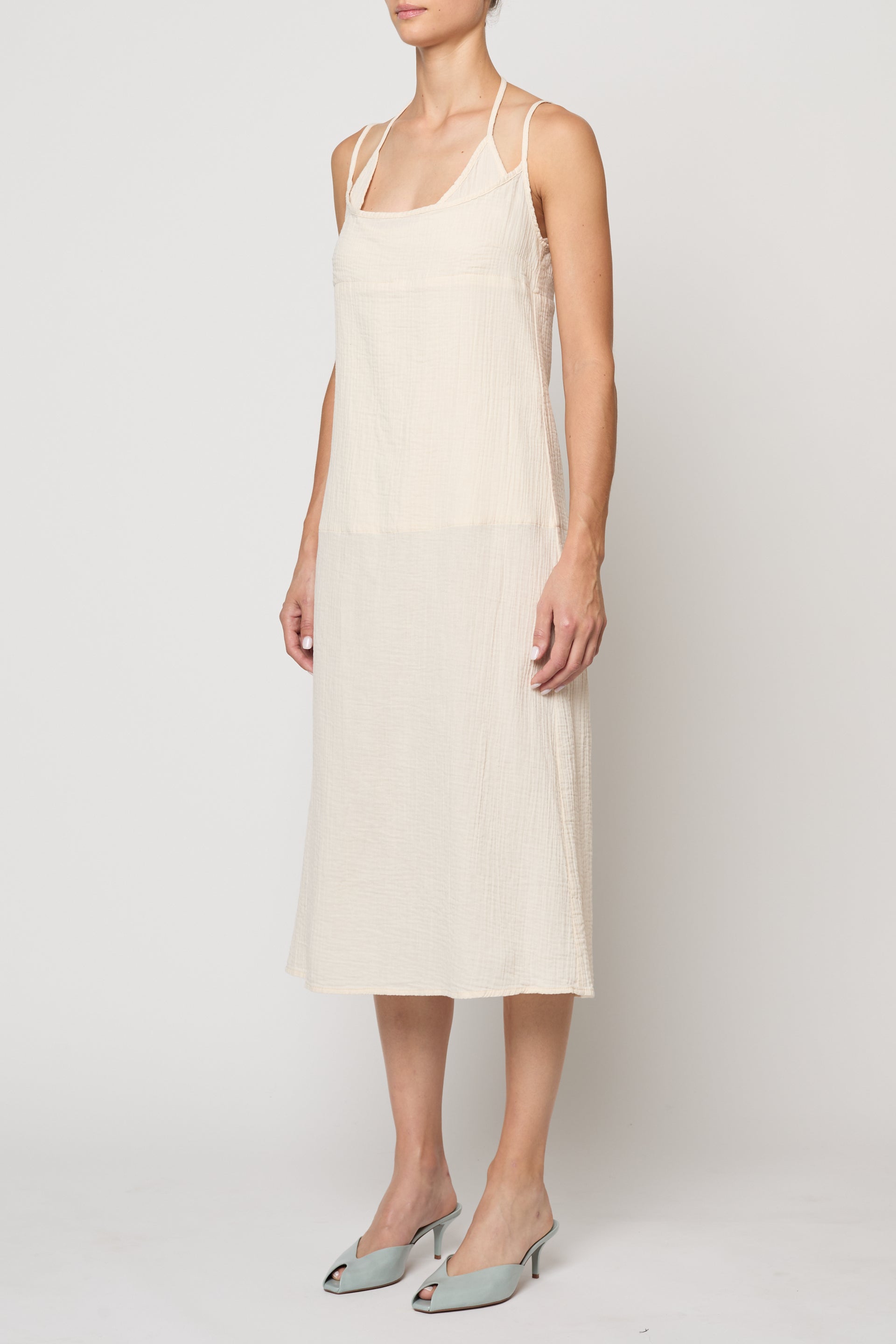Slip Midi Dress in Crinkled Cotton Gauze