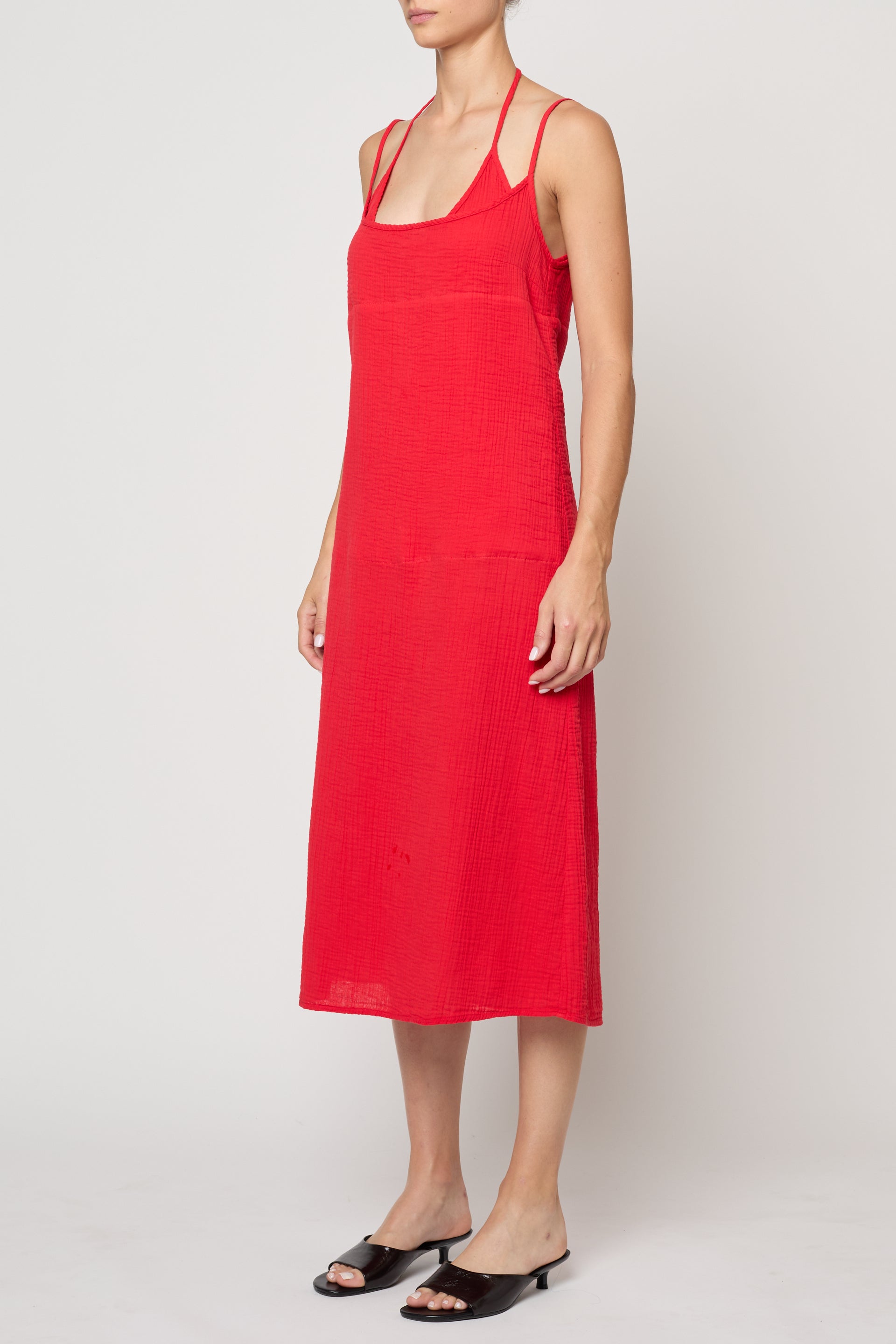 Slip Midi Dress in Crinkled Cotton Gauze