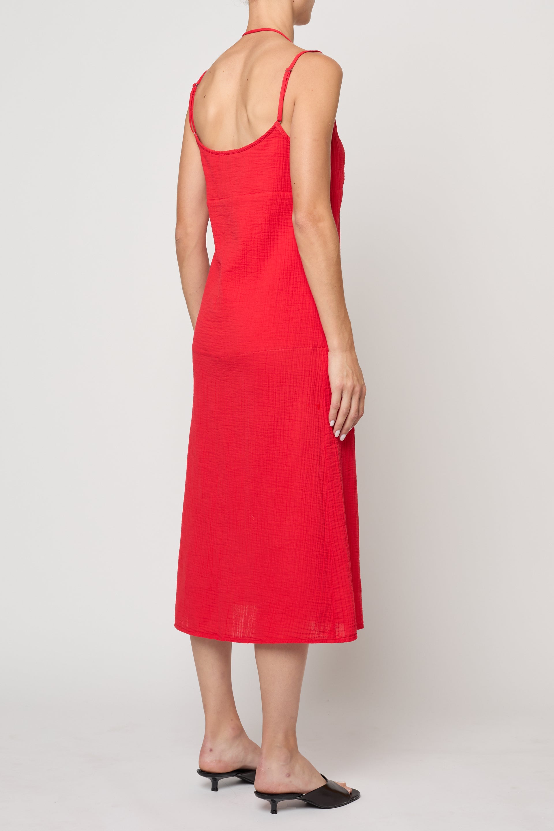 Slip Midi Dress in Crinkled Cotton Gauze