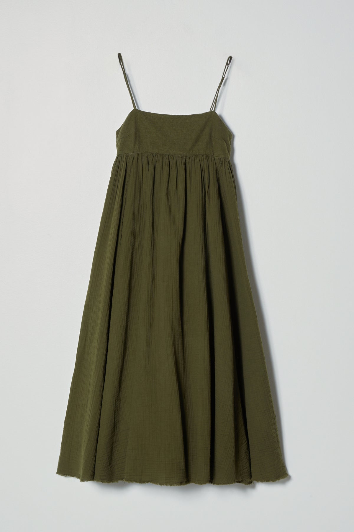 green gauze dress Arquette at Atelier Delphine Size:16 x 36 Modest Shirt Dress KissProm One-Shoulder Ruched A-Line down front