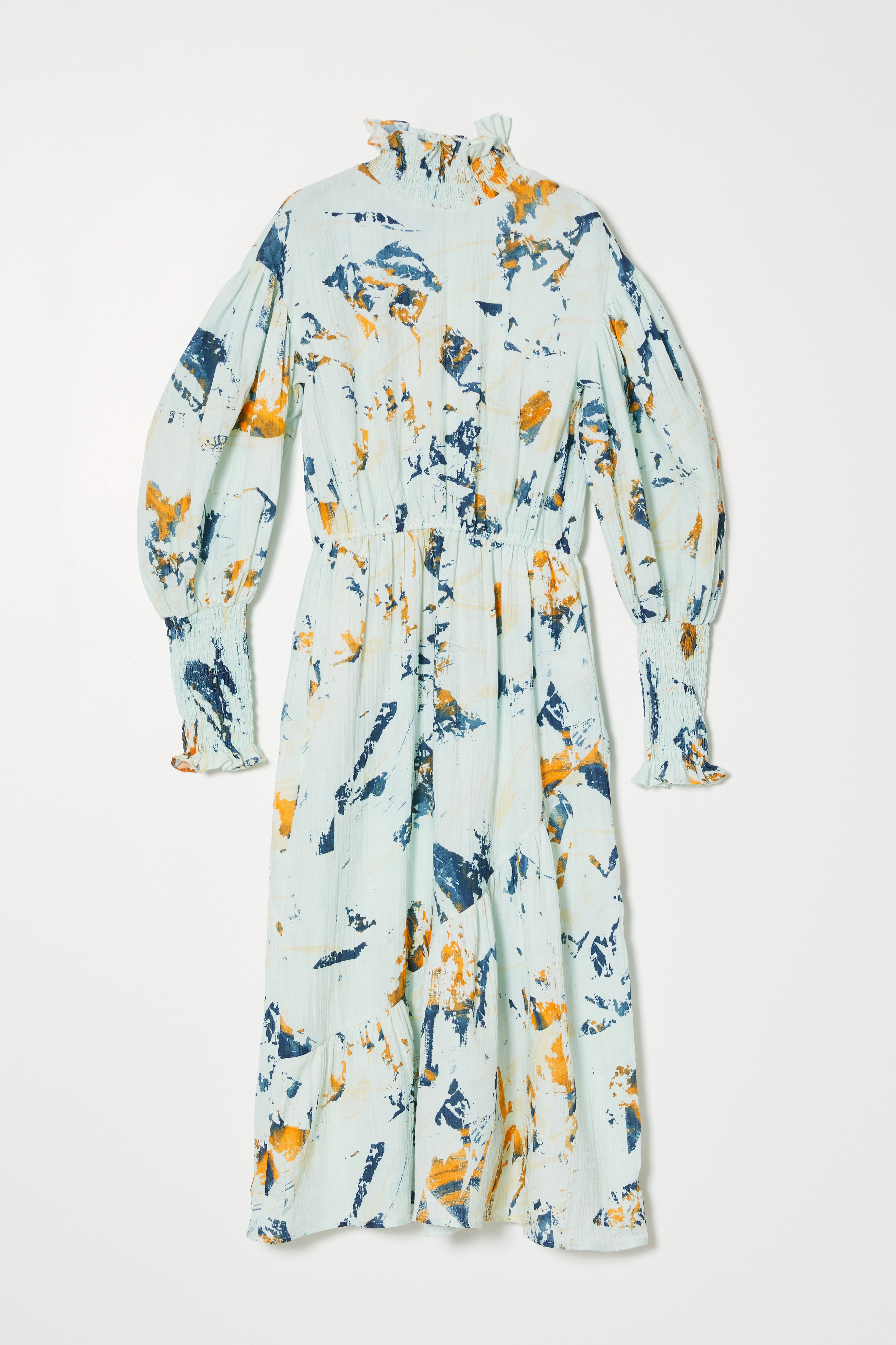 Kohaku Dress in Marble Print Crinkled Cotton