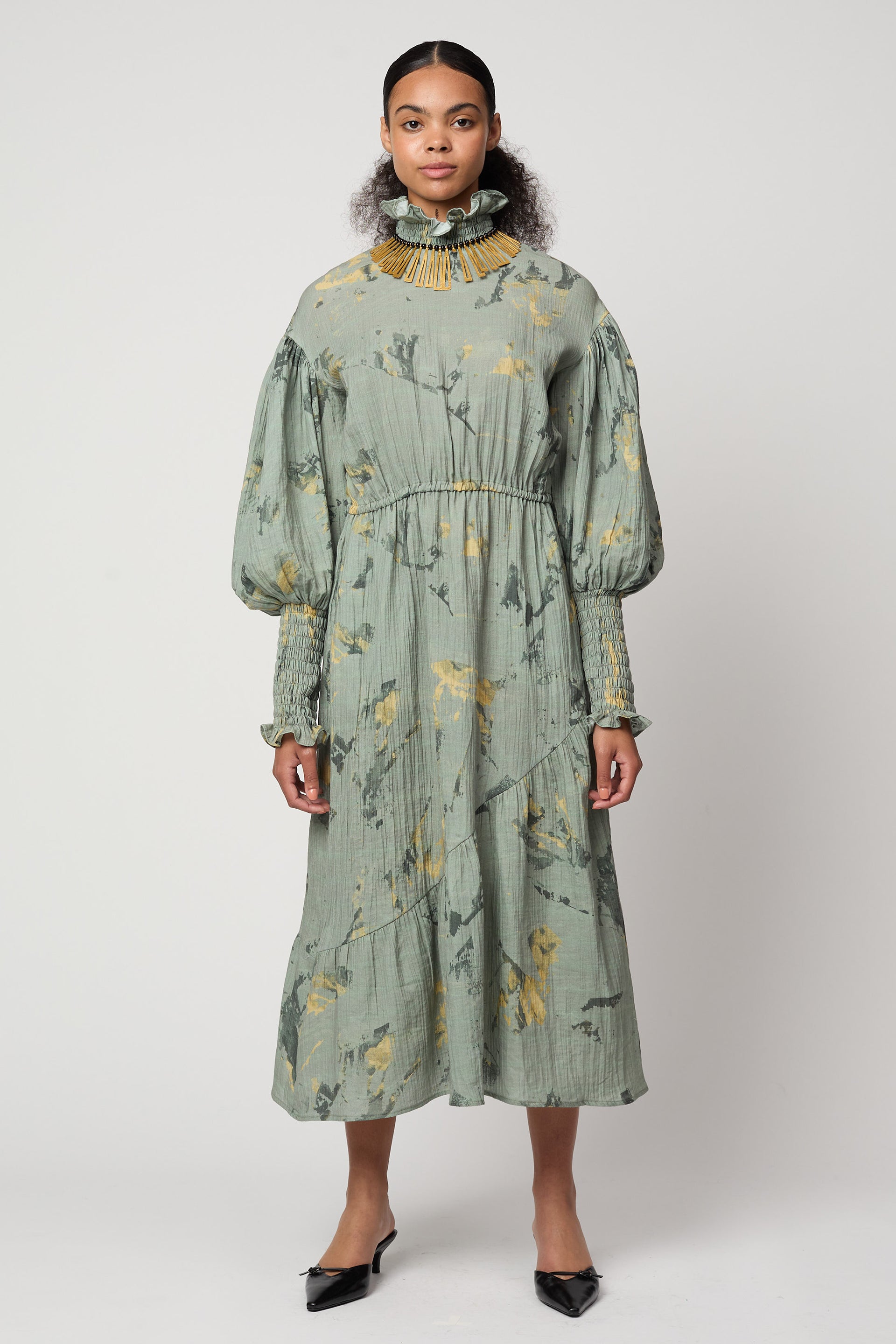 Kohaku Dress in Marble Print Crinkled Cotton