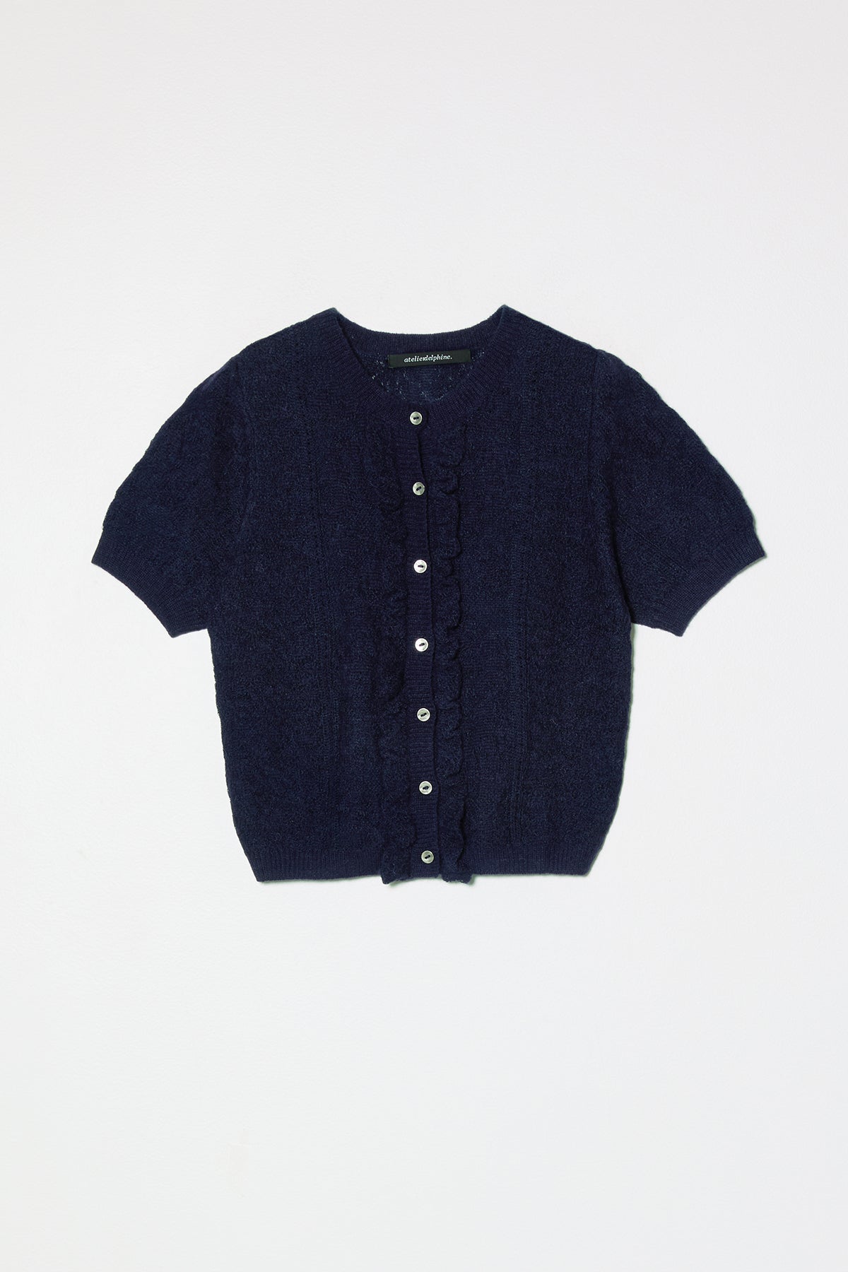 Lacy Short Sleeve Cardigan in Jacquard Lace - Deep Sea