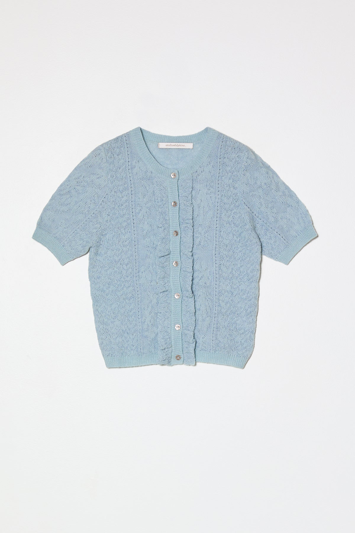 Lacy Short Sleeve Cardigan in Jacquard Lace - Light Blue