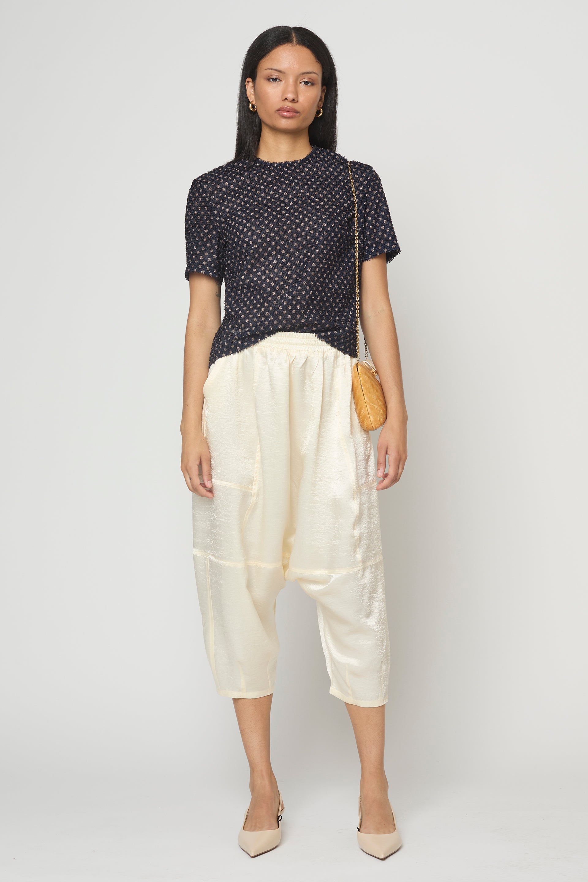 Crop Top in Sheer Fuzzy Polka Dots