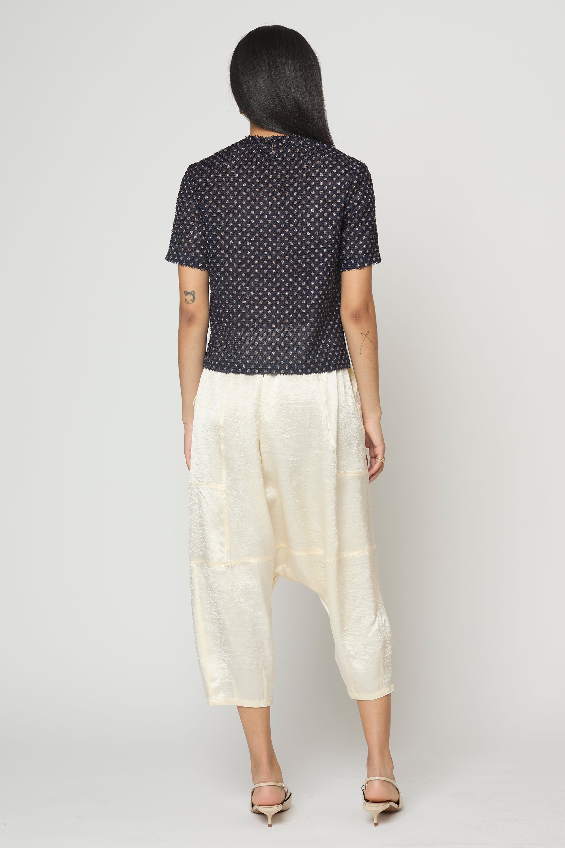 Crop Top in Sheer Fuzzy Polka Dots