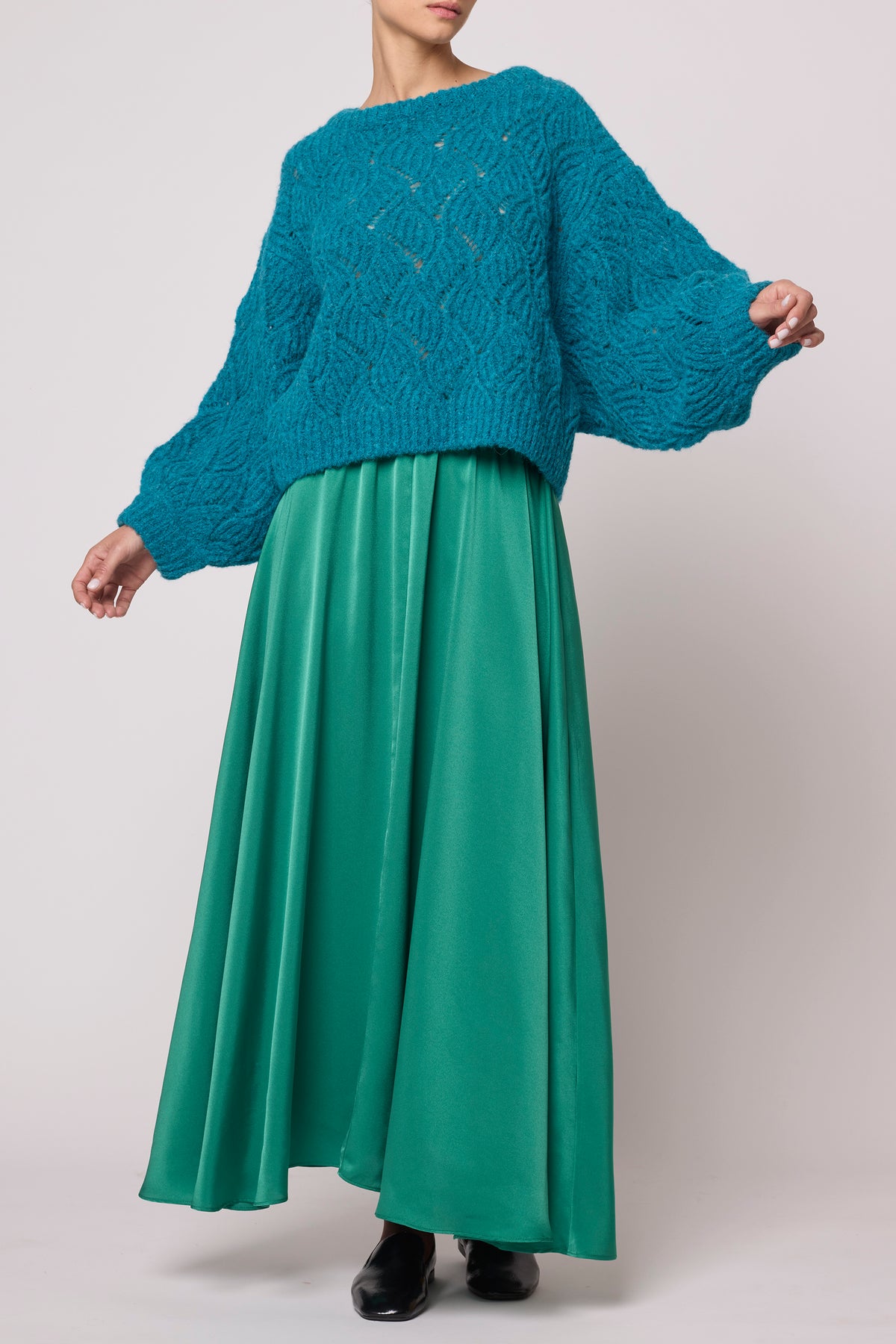 Balloon Sleeve Sweater in Wave Basket - Turqouise