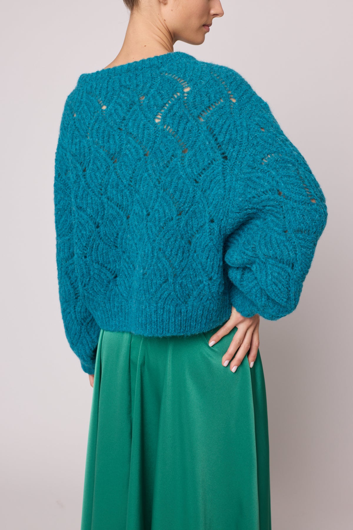 Balloon Sleeve Sweater in Wave Basket - Turqouise