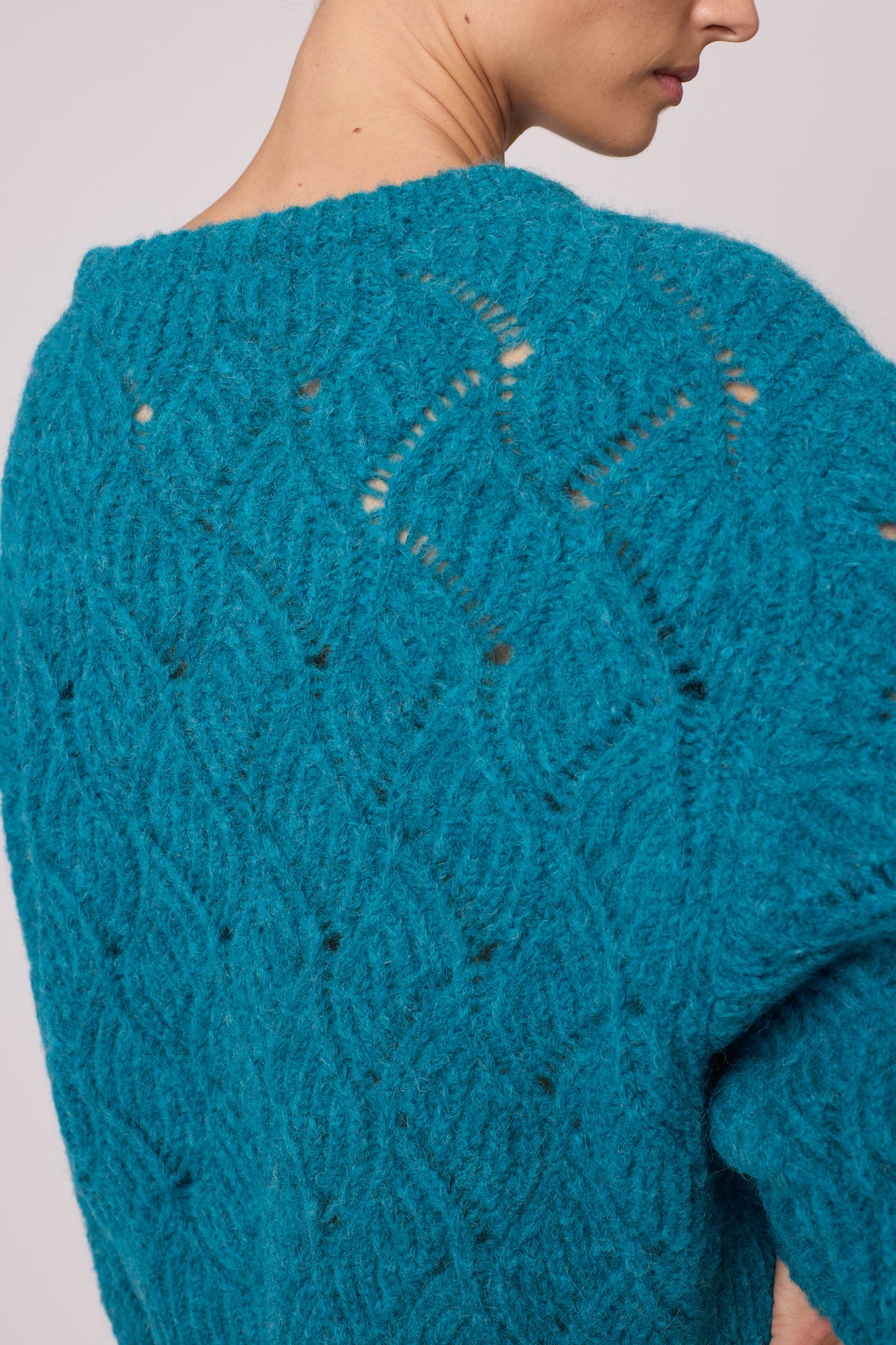 Balloon Sleeve Sweater in Wave Basket - Turqouise