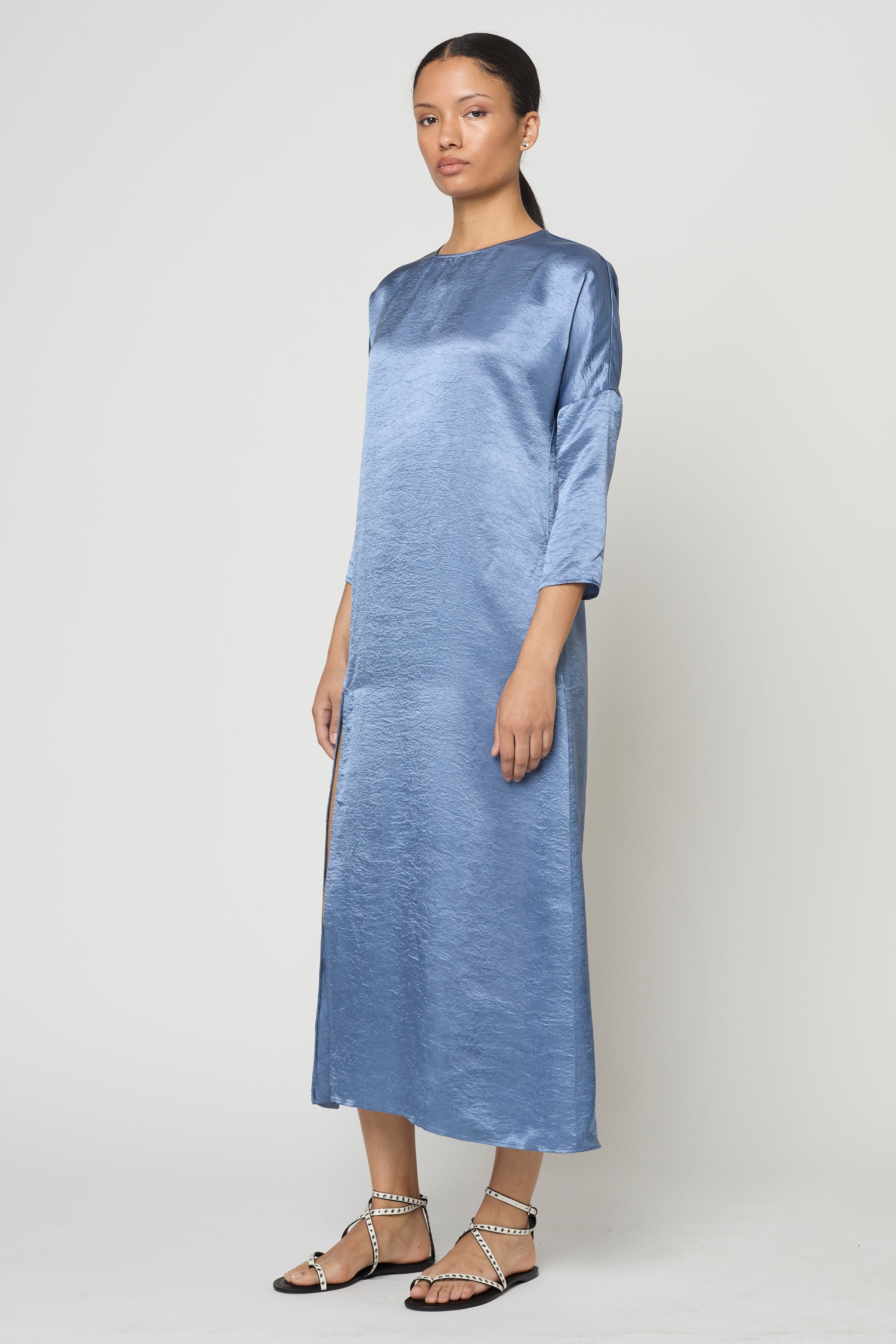 Kara Shirt Dress in Crinkled Satin