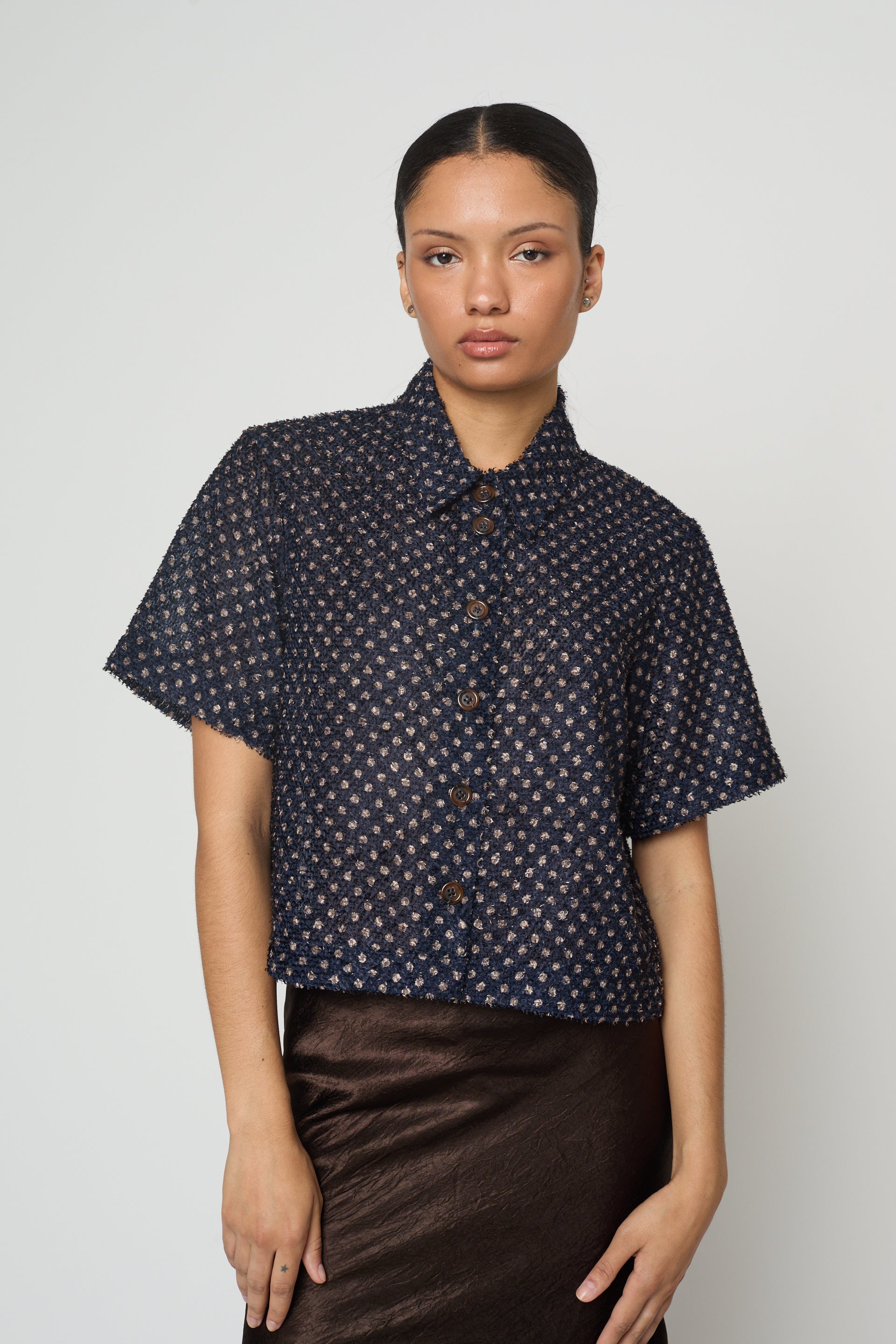 Anouk Blouse in Sheer Fuzzy Polka Dots