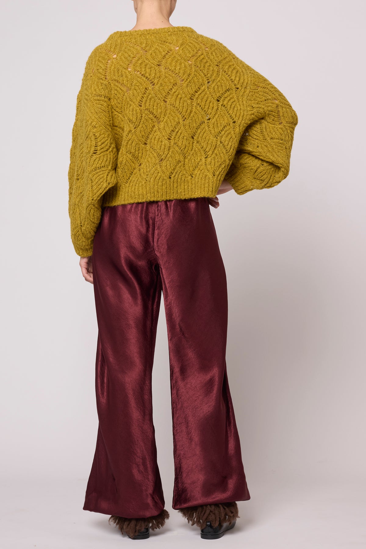Balloon Sleeve Sweater in Wave Basket - Mustard