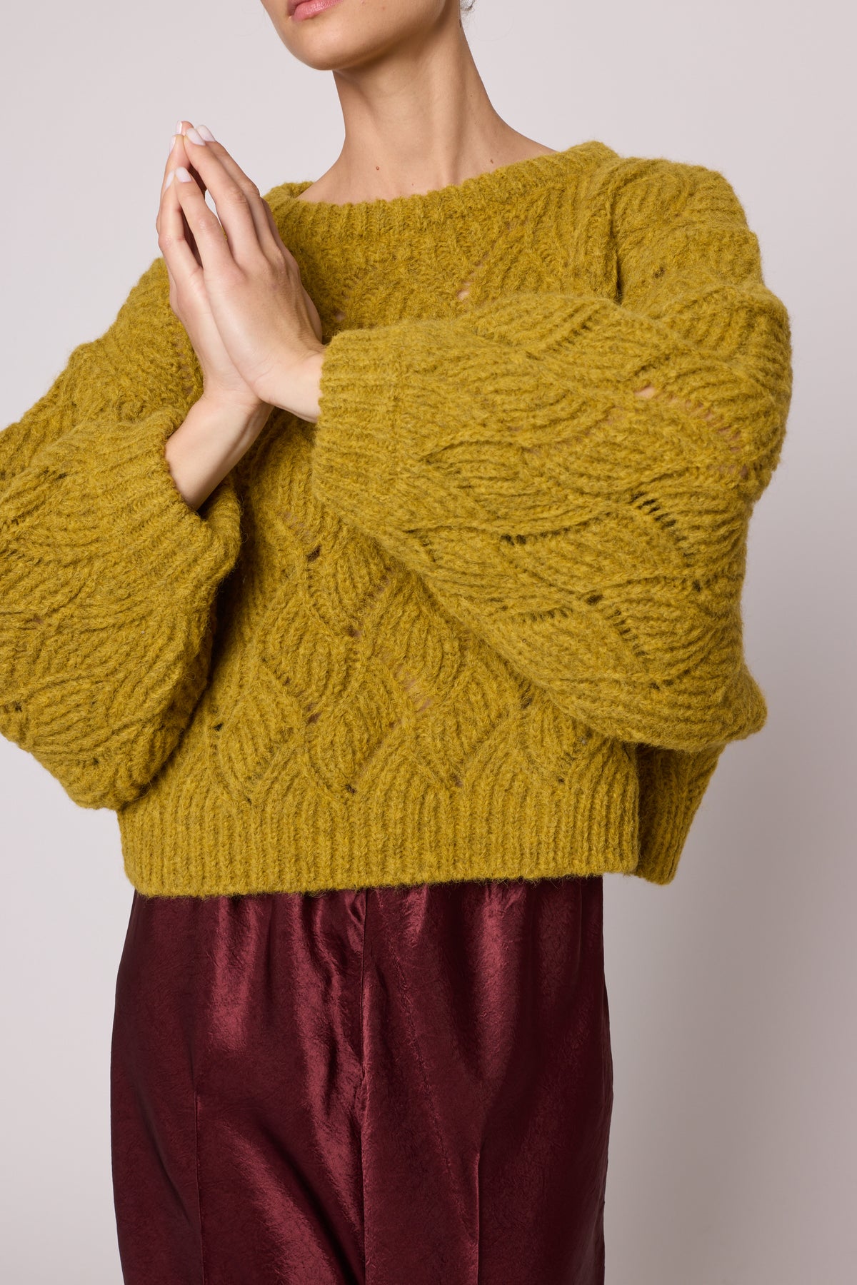 Balloon Sleeve Sweater in Wave Basket - Mustard