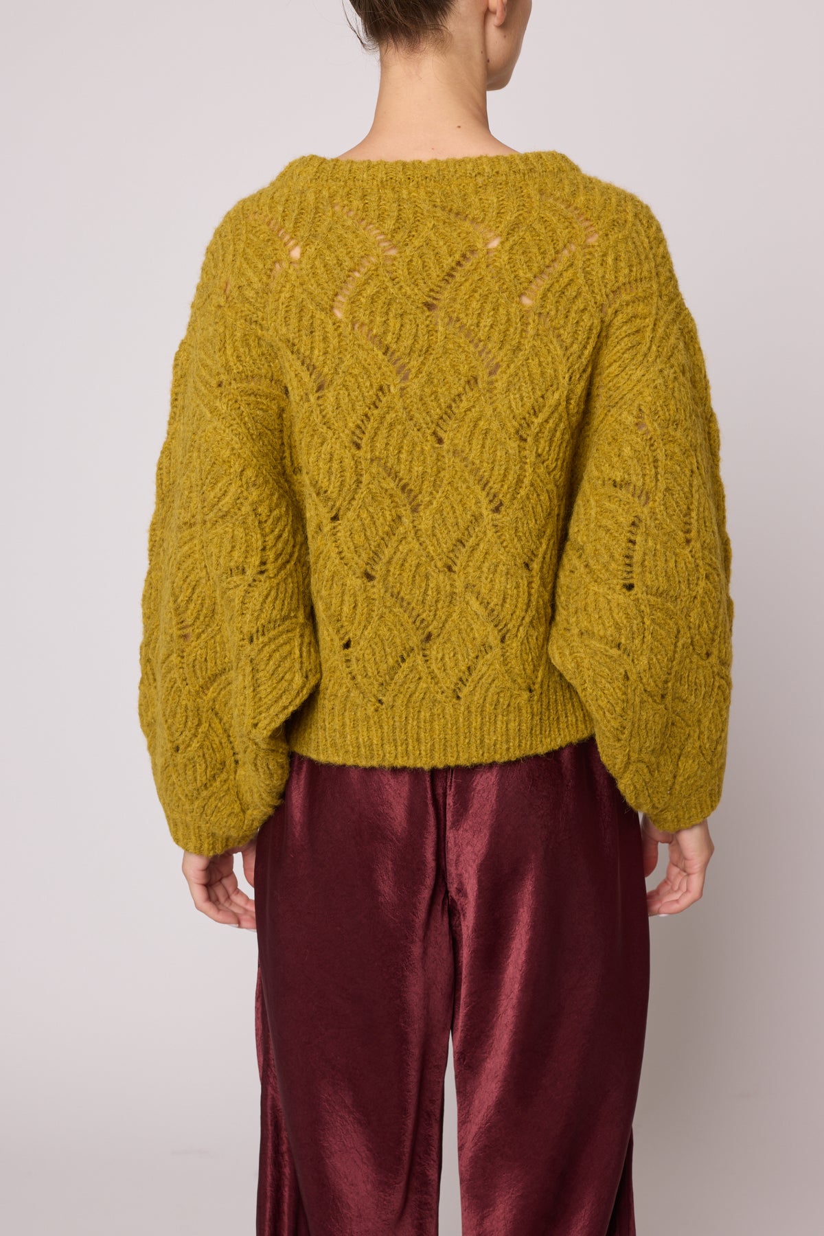 Balloon Sleeve Sweater in Wave Basket - Mustard