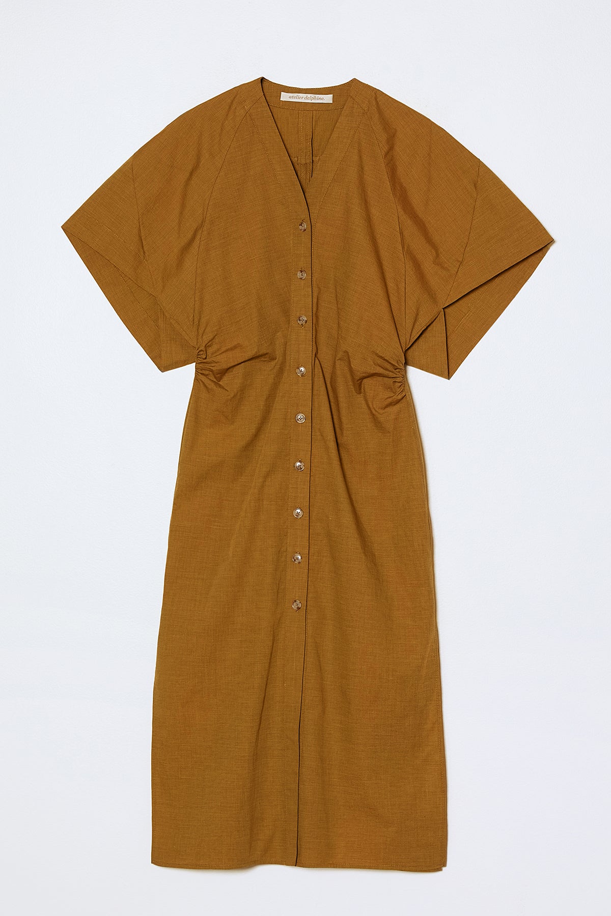 Waist Cinched Shirt Dress in Grain Poplin - Mustard