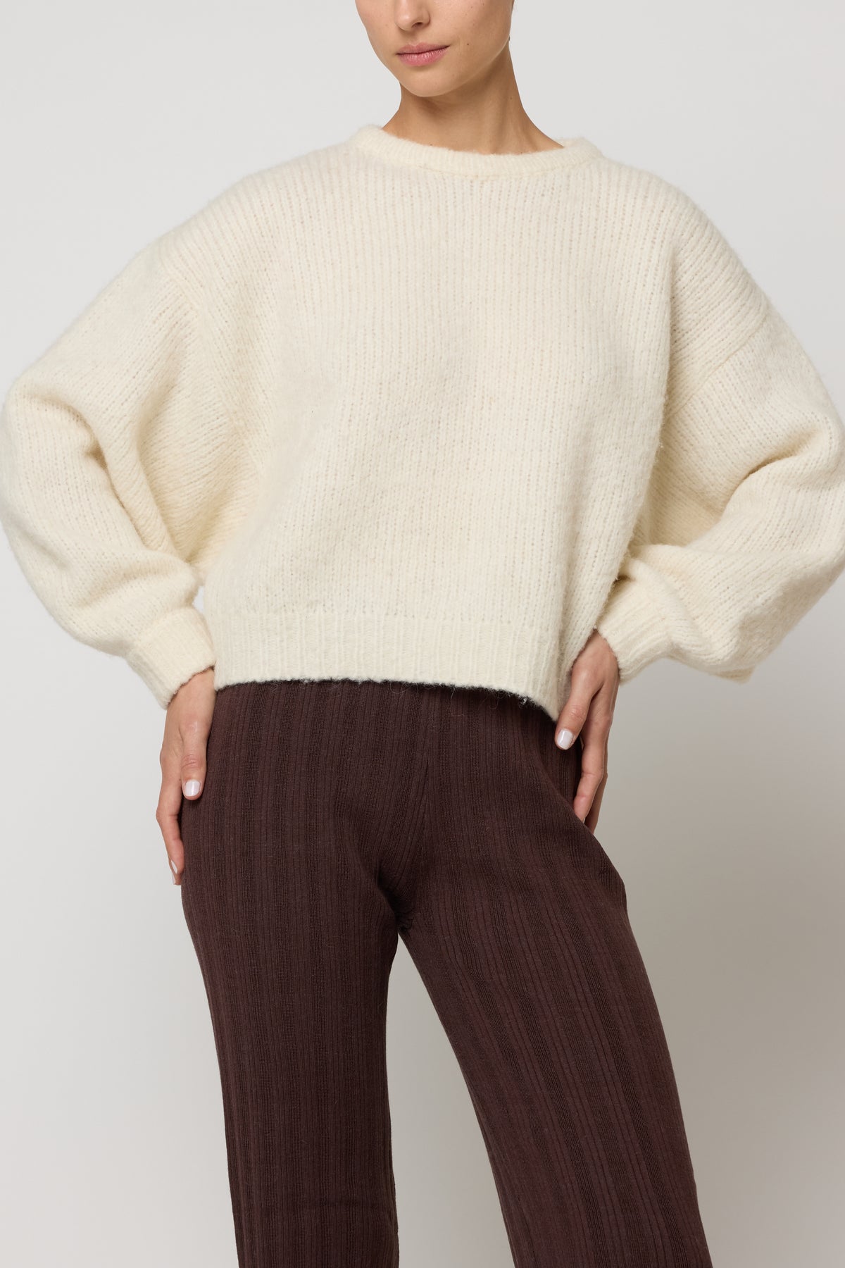 Balloon Sleeve Sweater in Supreme Alpaca - Cream