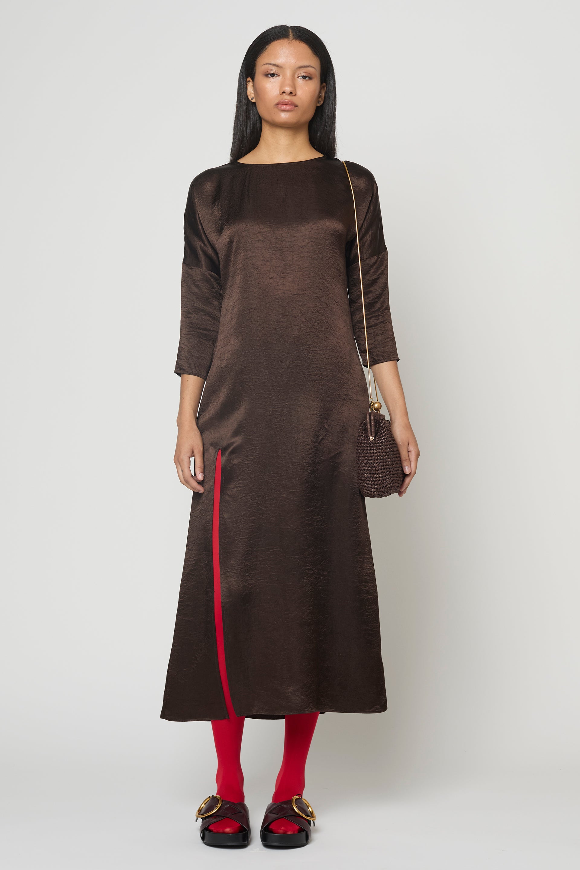 Kara Shirt Dress in Crinkled Satin