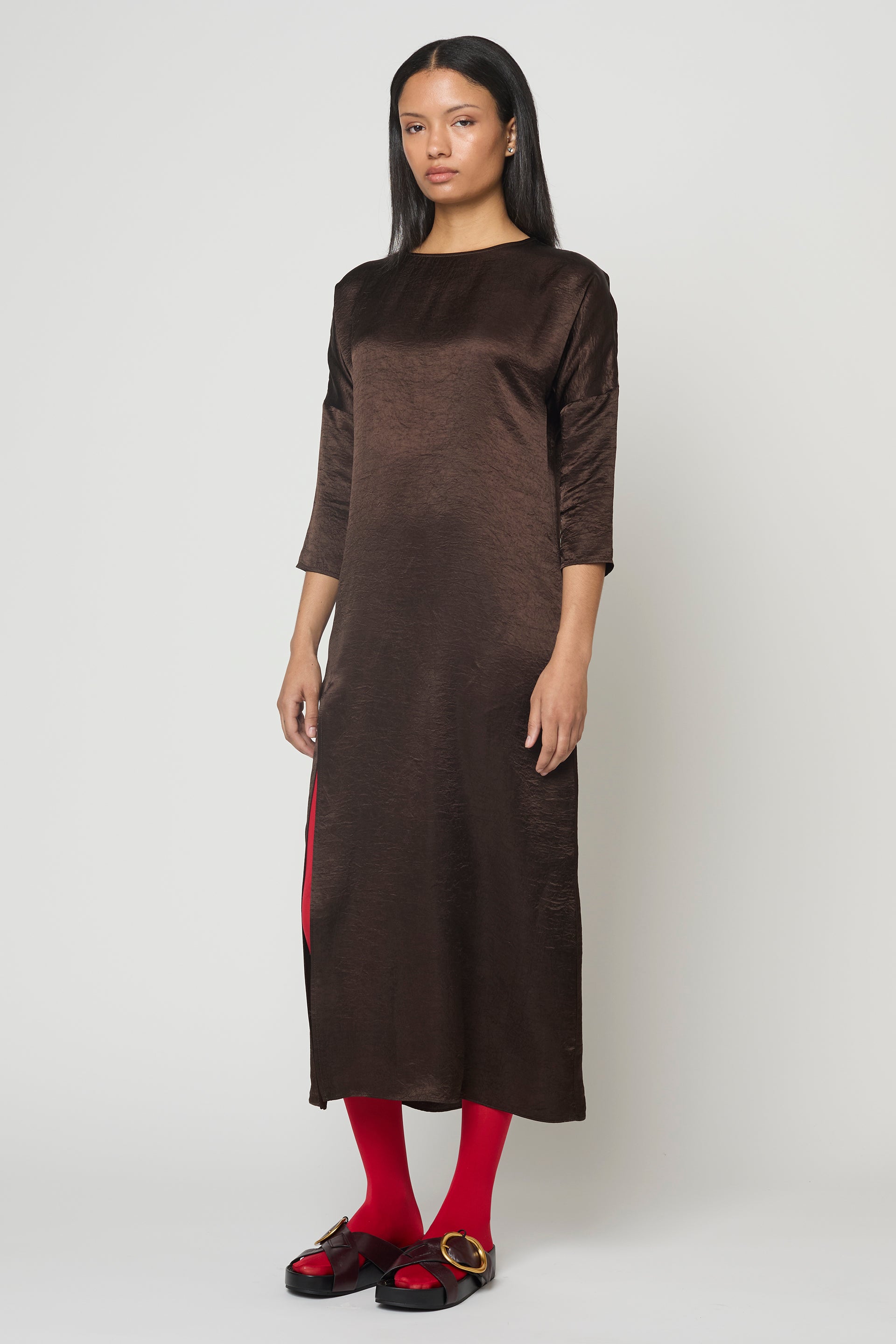 Kara Shirt Dress in Crinkled Satin