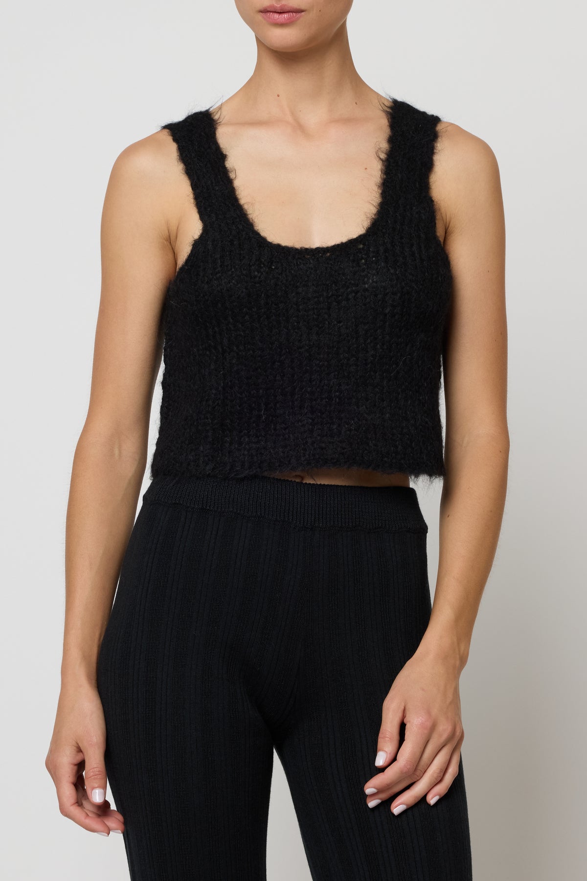 Super Crop Tank in Suri Alpaca - Black