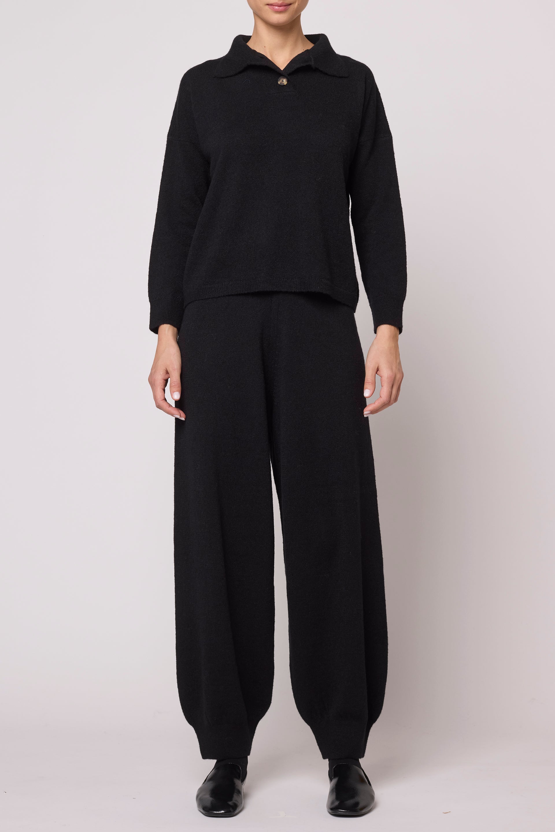 Soft Polo Shirt in High Gauge Alpaca - Black