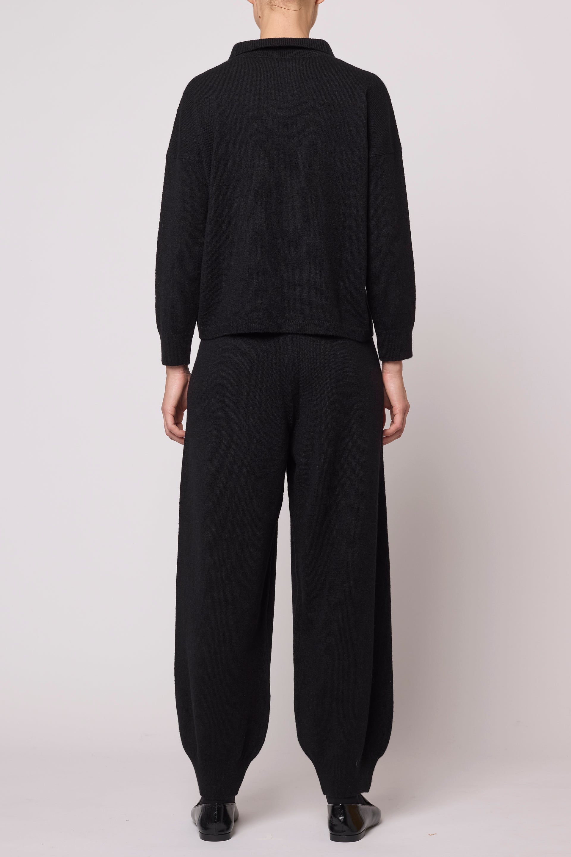 Soft Polo Shirt in High Gauge Alpaca - Black