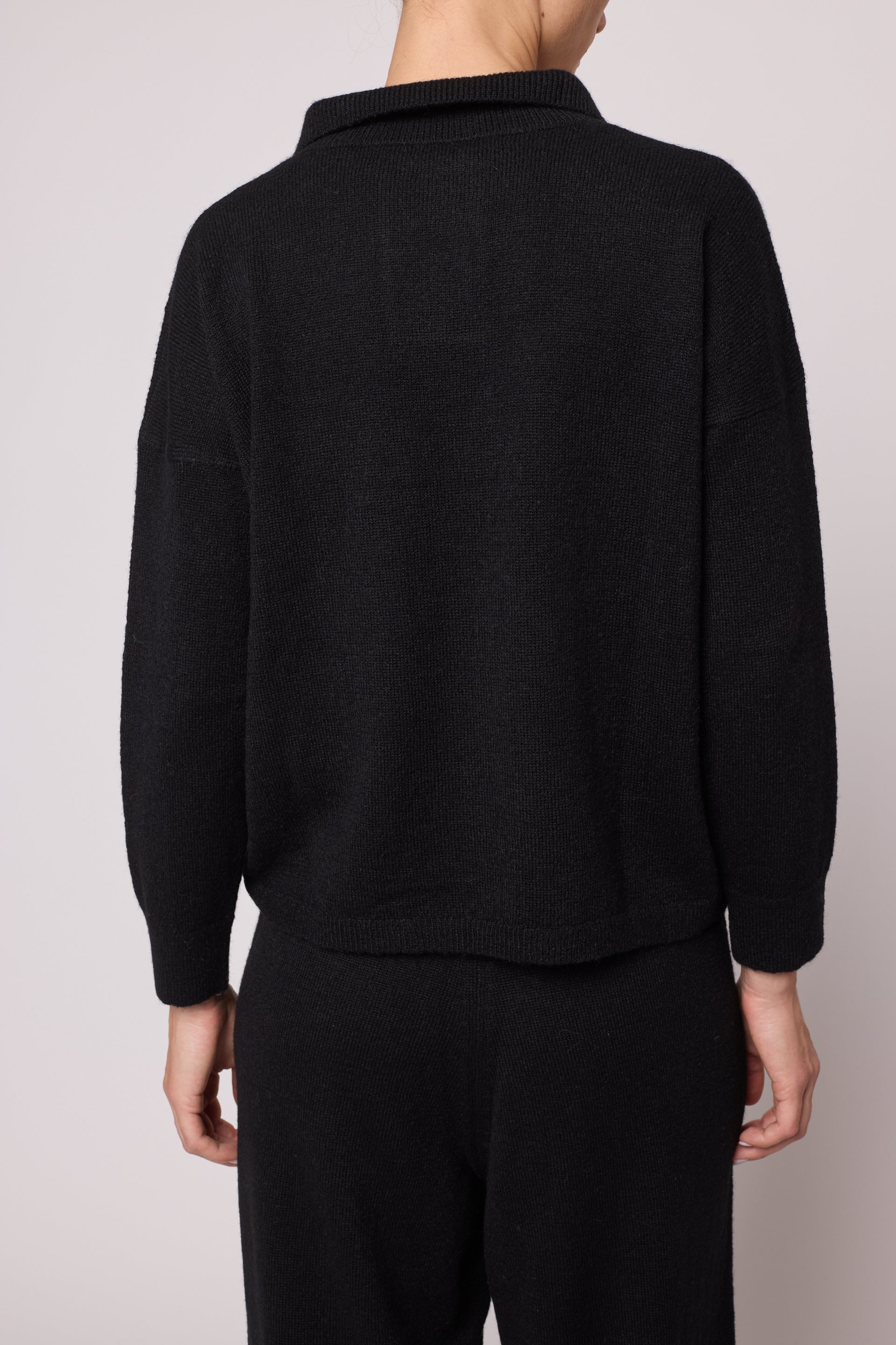Soft Polo Shirt in High Gauge Alpaca - Black