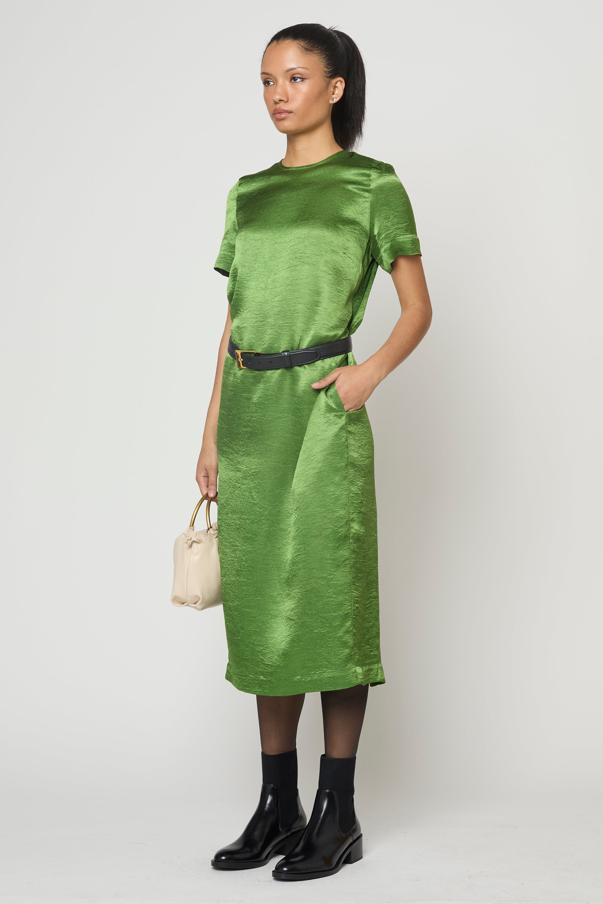 Simone Dress in Crinkled Satin